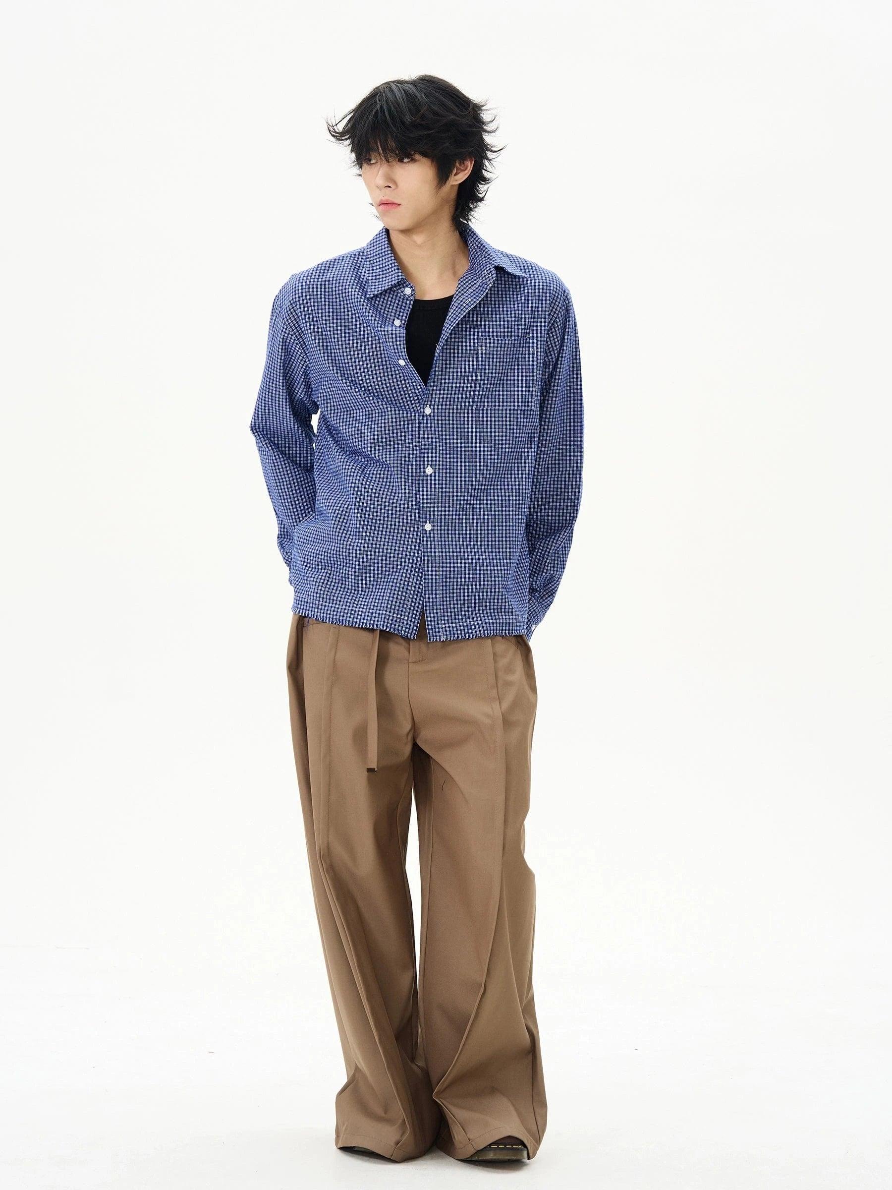 RT No. 18161 BLUE GRID BUTTON-UP SHIRT Product Image