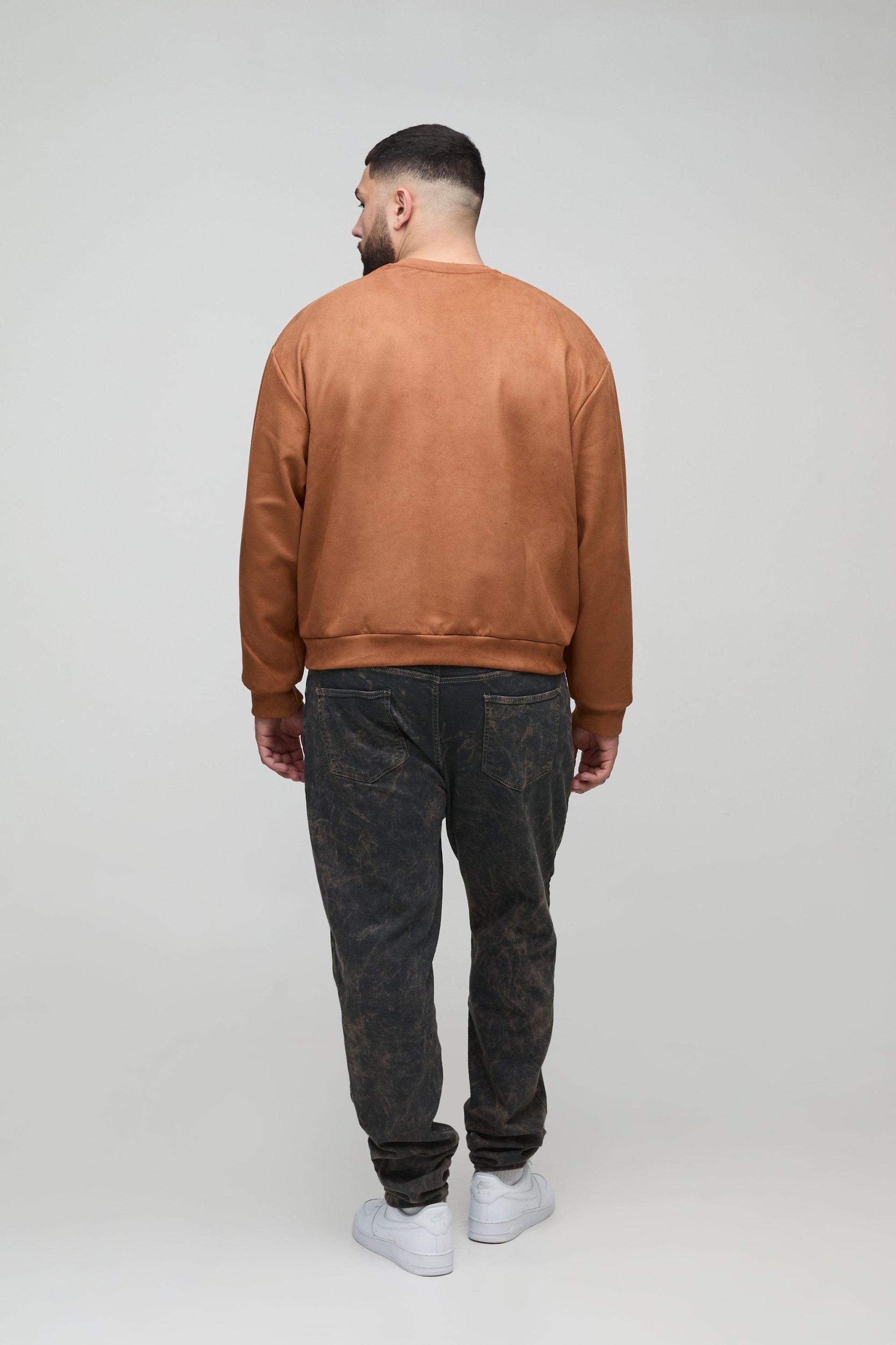 Plus Oversized Boxy Faux Suede Sweatshirt | boohooMAN USA Product Image