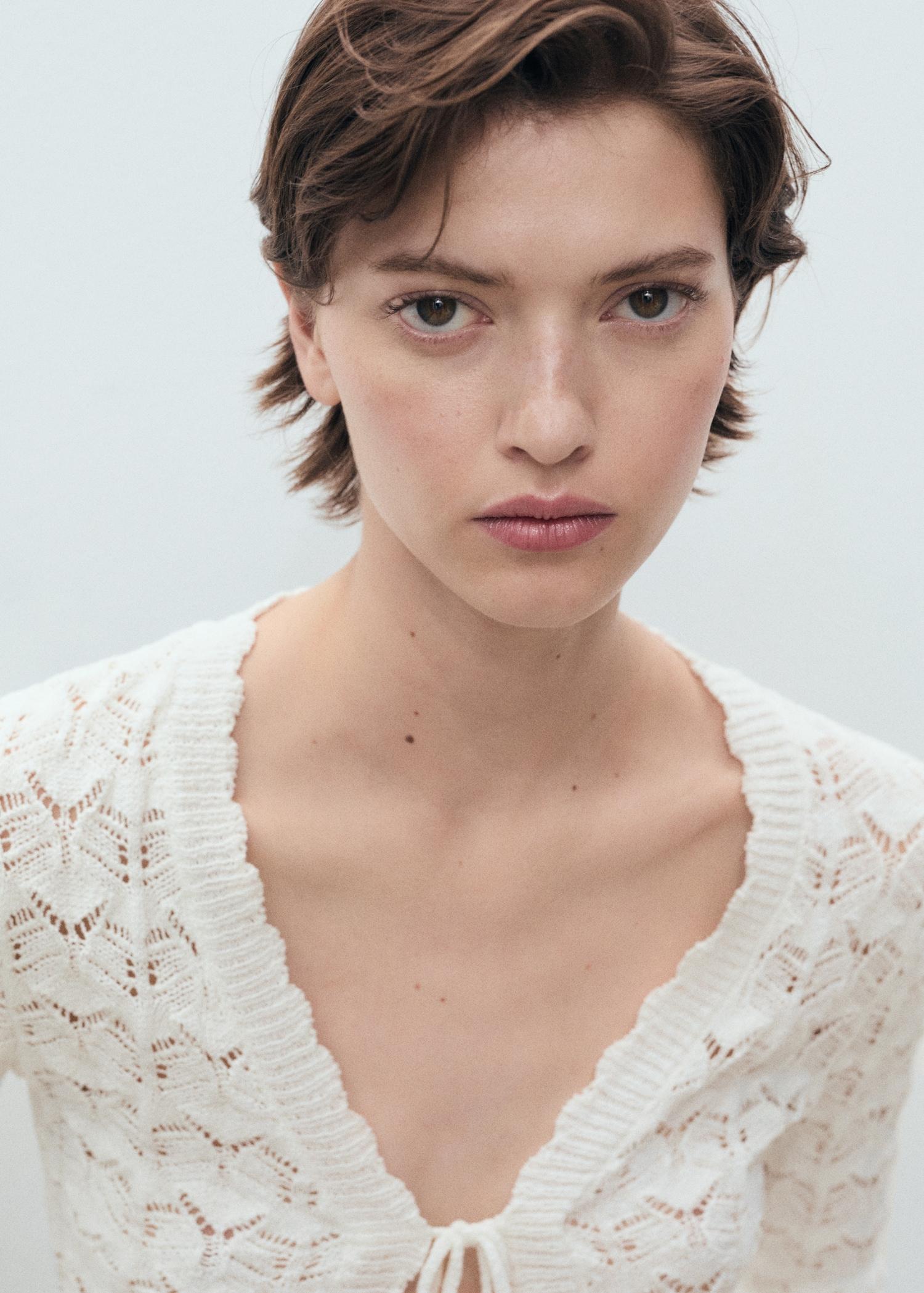 Crochet cardigan with bow closure - Women | MANGO USA Product Image