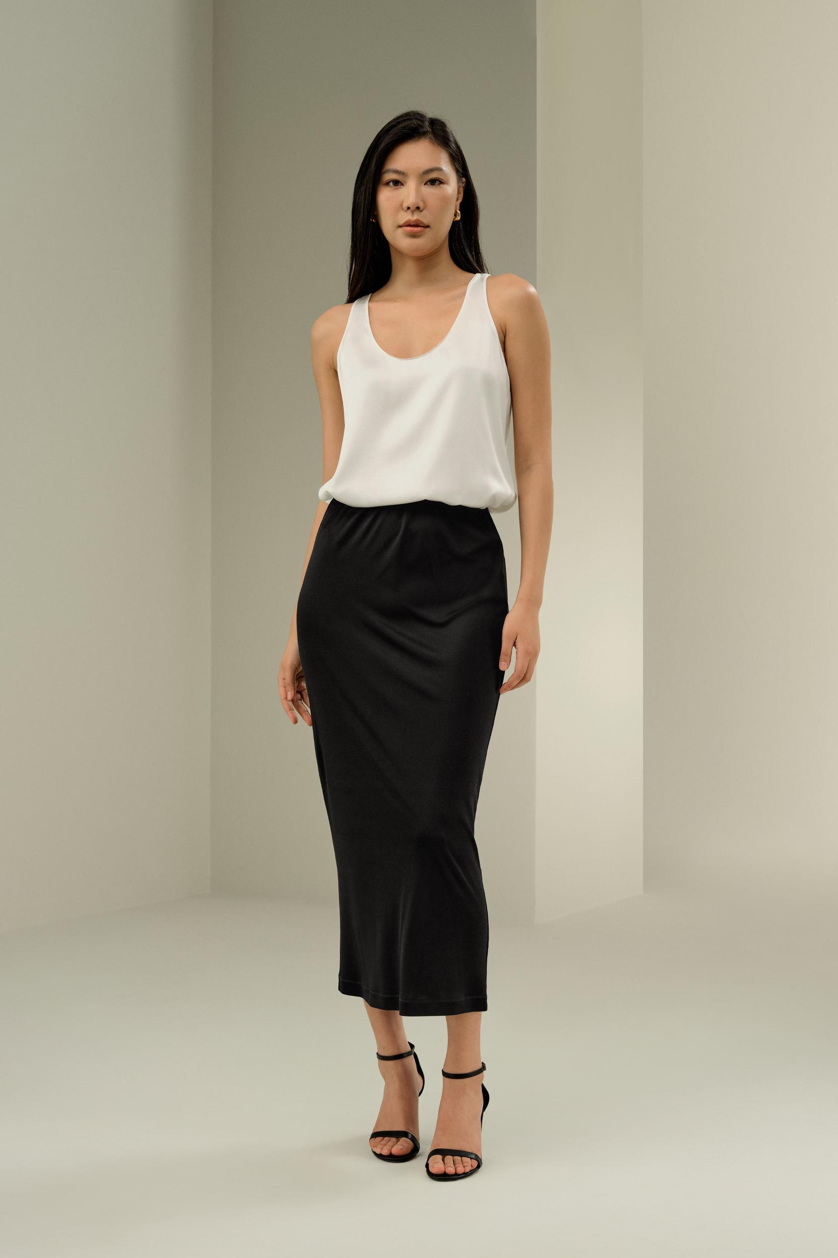 LILYSILK Womens Silk Midi Skirt | Black Pure Silk | Lightweight Knee-To-Calf Skirt 12 Product Image