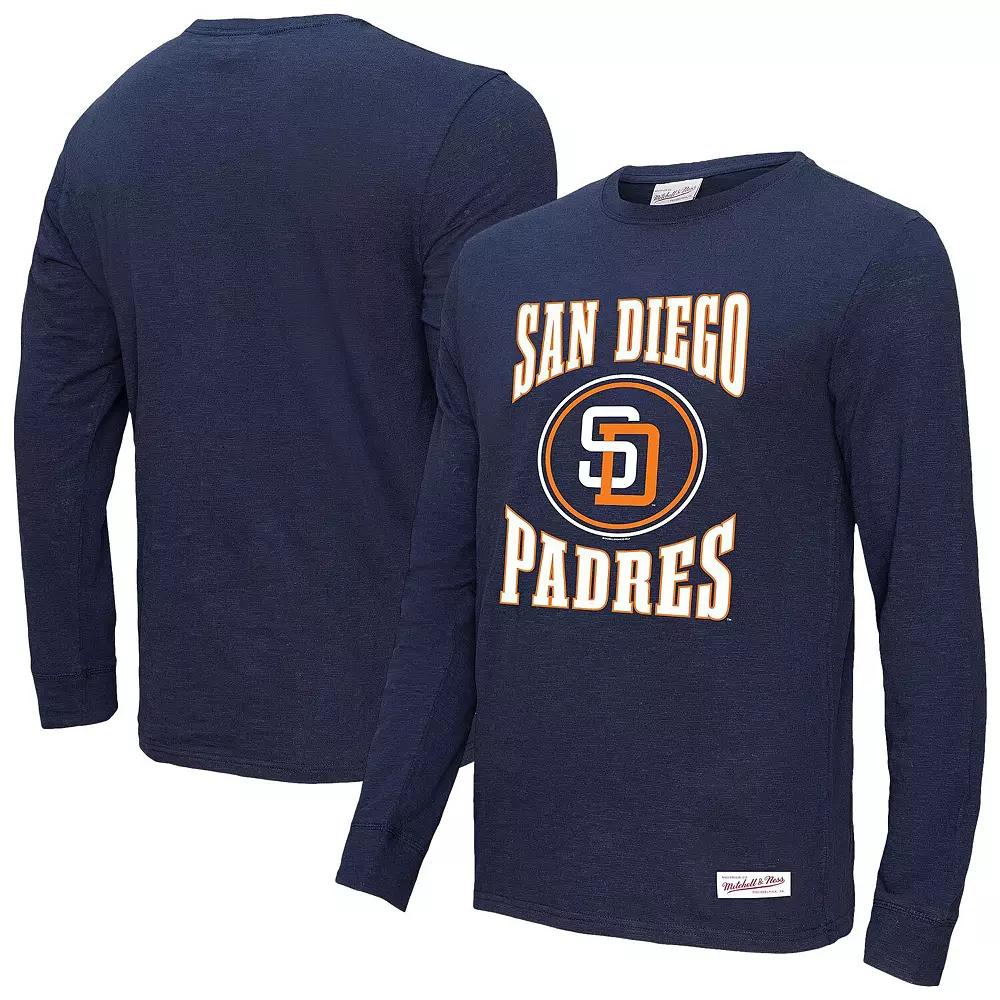 Men's Mitchell & Ness Navy San Diego Padres Arched Logo Slub Long Sleeve T-Shirt,  Product Image