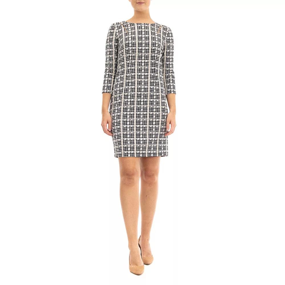 Women's Nina Leonard Slit Detail Sheath Dress, Size: Small, Black Taupe Ivory Product Image