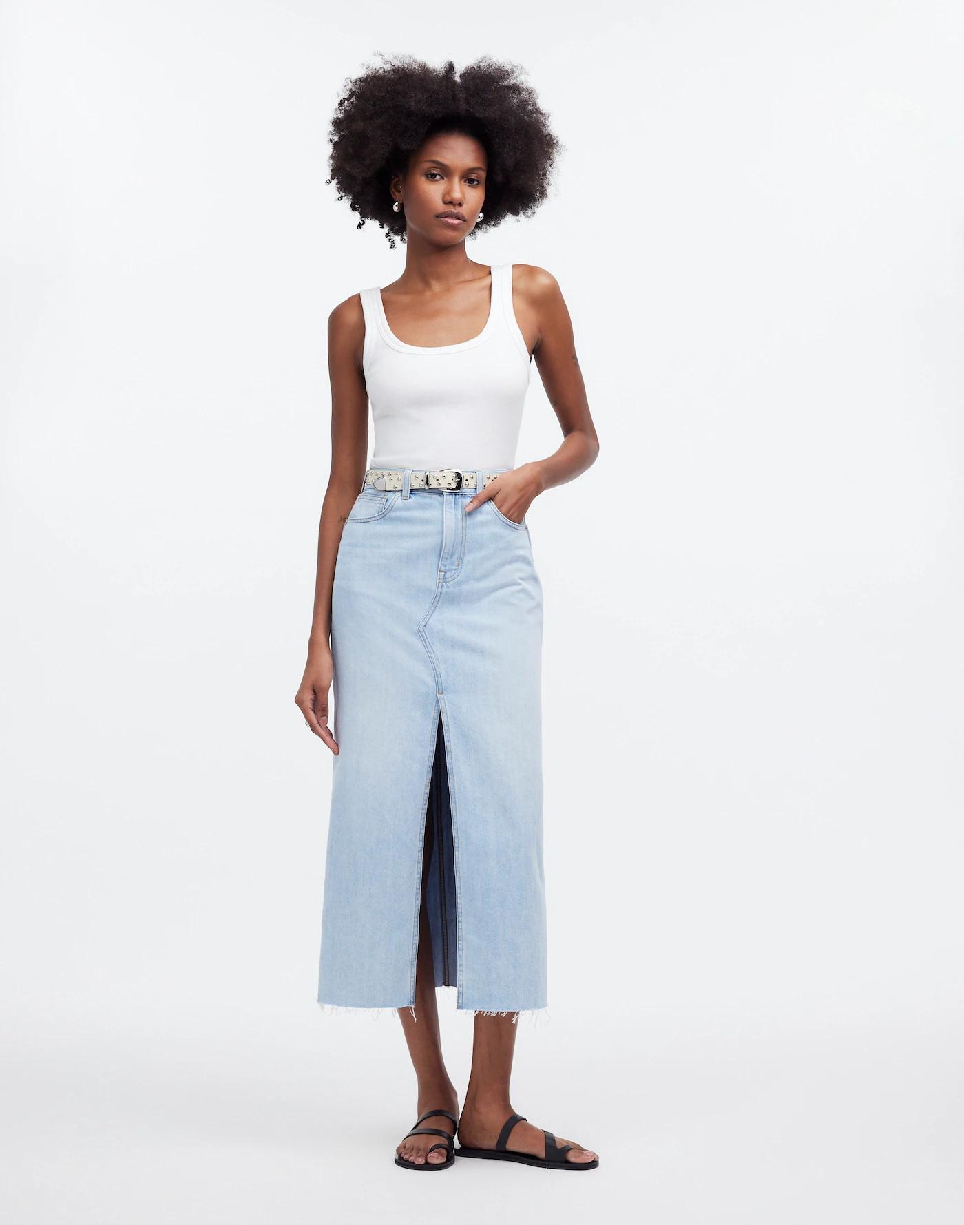 The Rilee Denim Midi Skirt Product Image