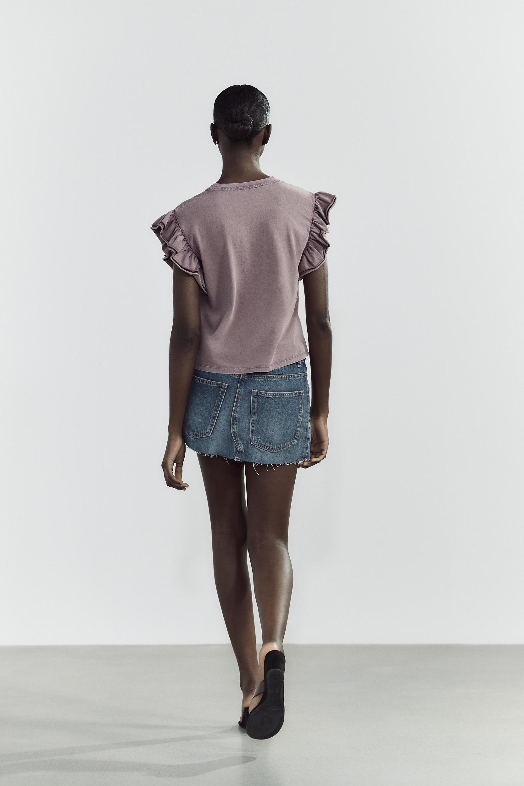 WASHED EFFECT RUFFLE T-SHIRT Product Image