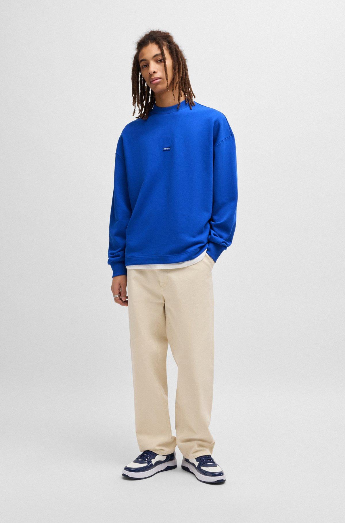 Cotton-terry sweatshirt with blue logo patch Product Image