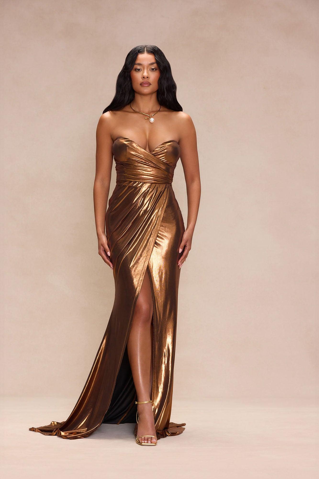 Sweet Heart Metallic Maxi Dress - Bronze Product Image