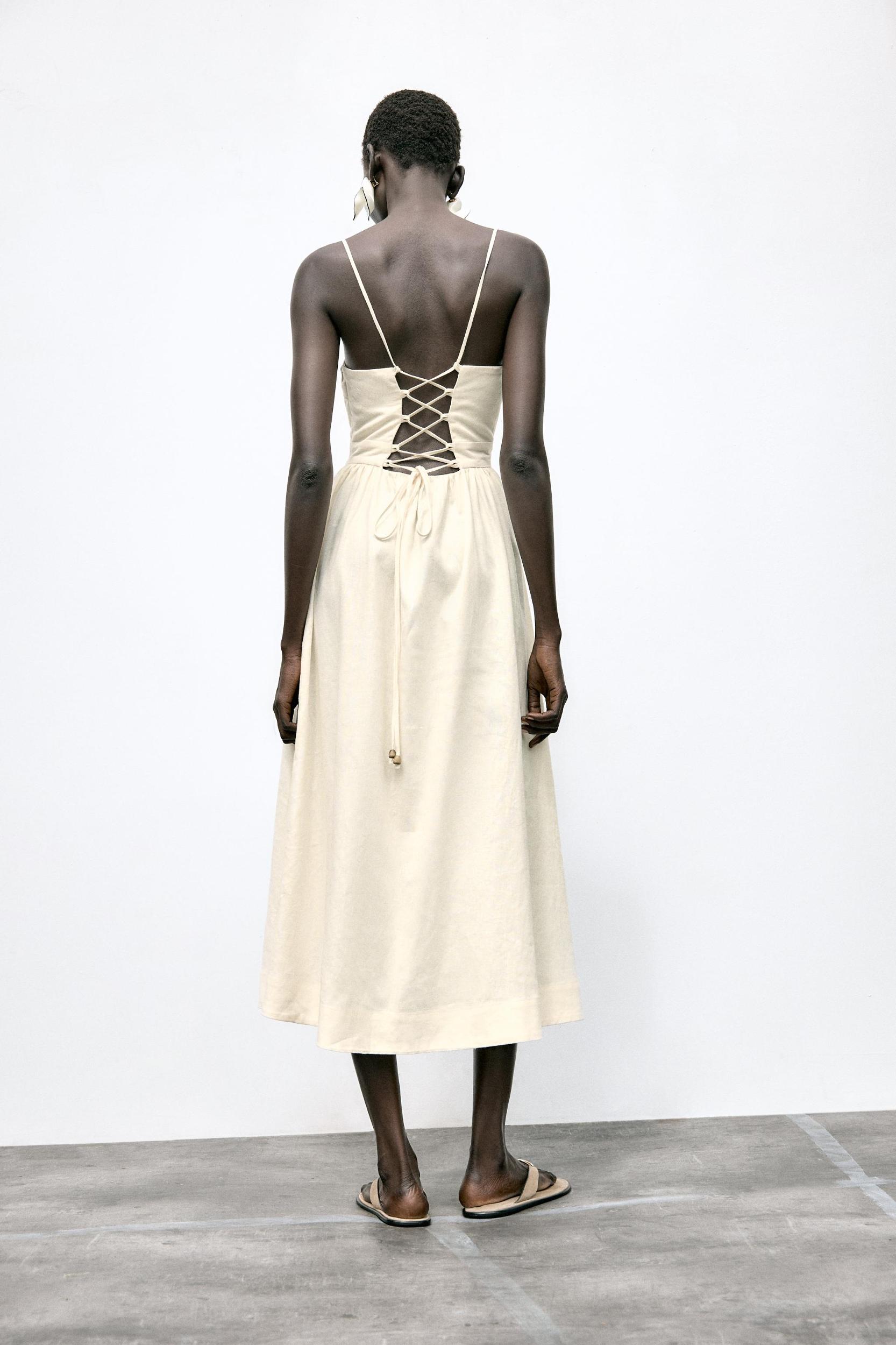 LINEN BEADED STRAP MIDI DRESS Product Image