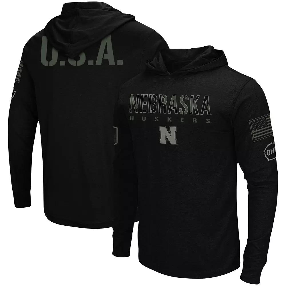 Men's Colosseum Black Nebraska Huskers OHT Military Appreciation Hoodie Long Sleeve T-Shirt,  Product Image