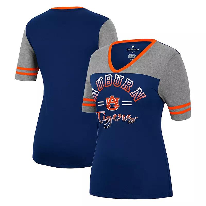 Women's Colosseum Navy/Heathered Gray Auburn Tigers There You Are V-Neck T-Shirt, Size: Small, Blue Product Image