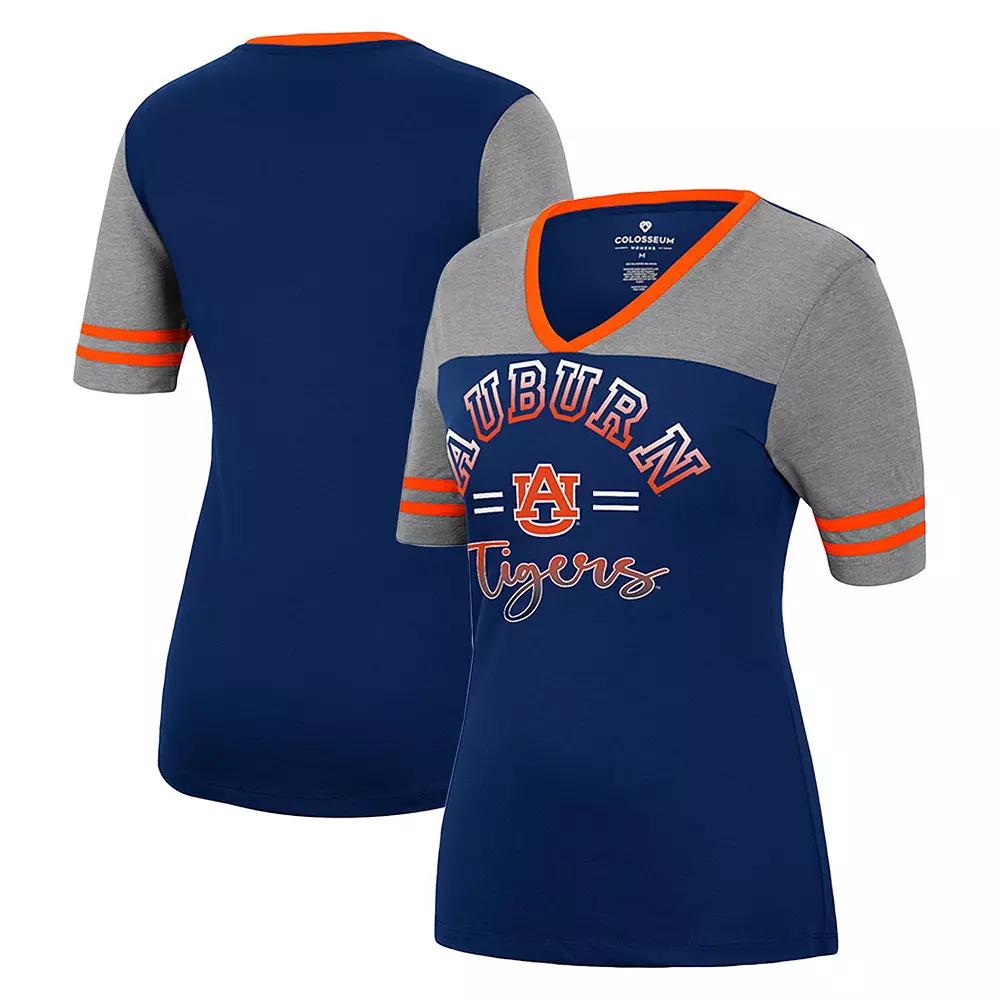 Women's Colosseum Navy/Heathered Gray Auburn Tigers There You Are V-Neck T-Shirt, Size: Small, Blue Product Image