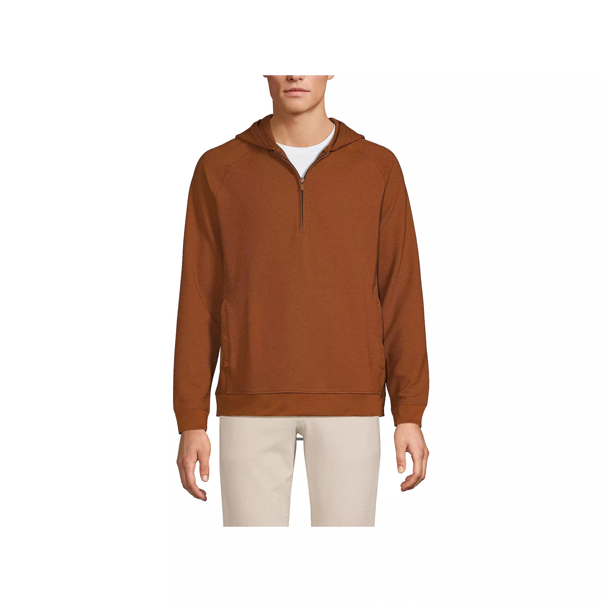 Men's Lands' End Long Sleeve Waffle Quarter Zip Hoodie,  Product Image