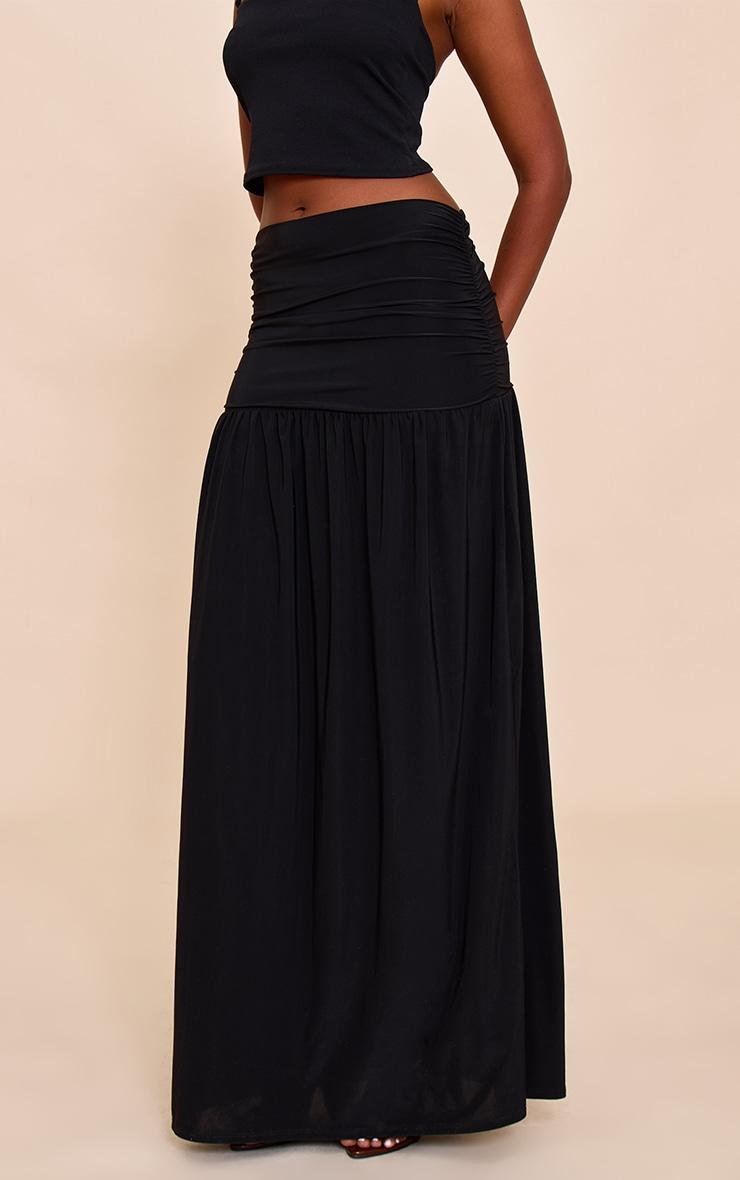 Black Overlay Detail Double Layer Slinky Maxi Skirt Product Image