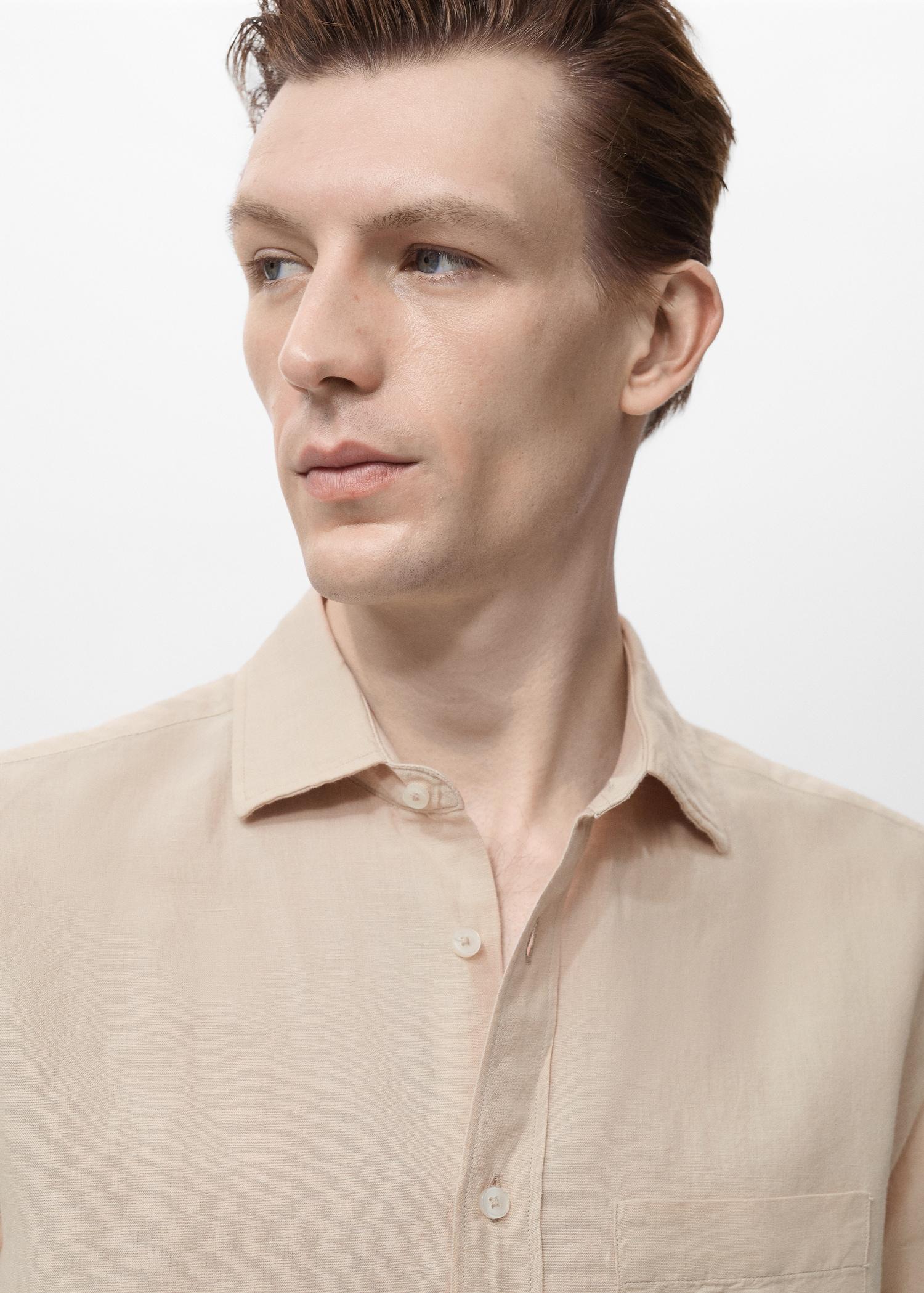 Pocket linen shirt - Men | MANGO USA Product Image