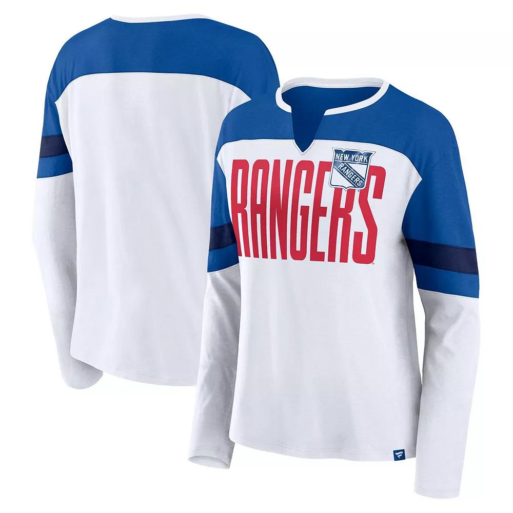 Women's Fanatics White/Blue New York Rangers Frozen Long Sleeve Notch Neck T-Shirt,  Product Image