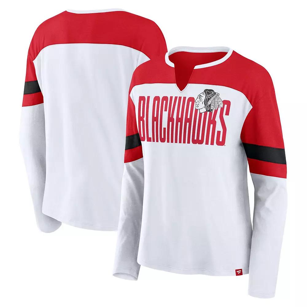 Women's Fanatics White Chicago Blackhawks Frozen Long Sleeve Notch Neck T-Shirt, Size: 2XL Product Image