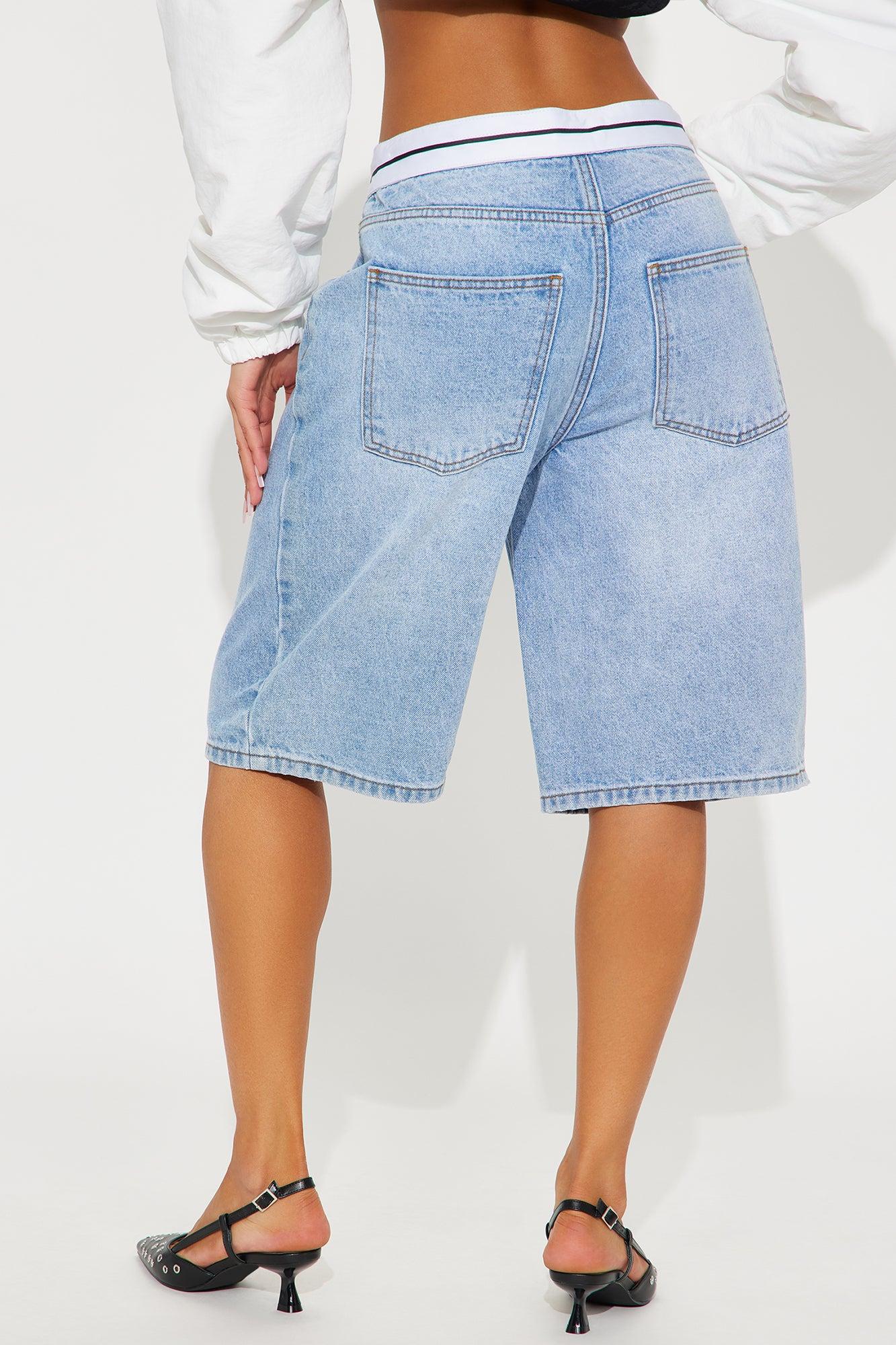 Getting Back To Business Denim Jorts - Light Wash Product Image
