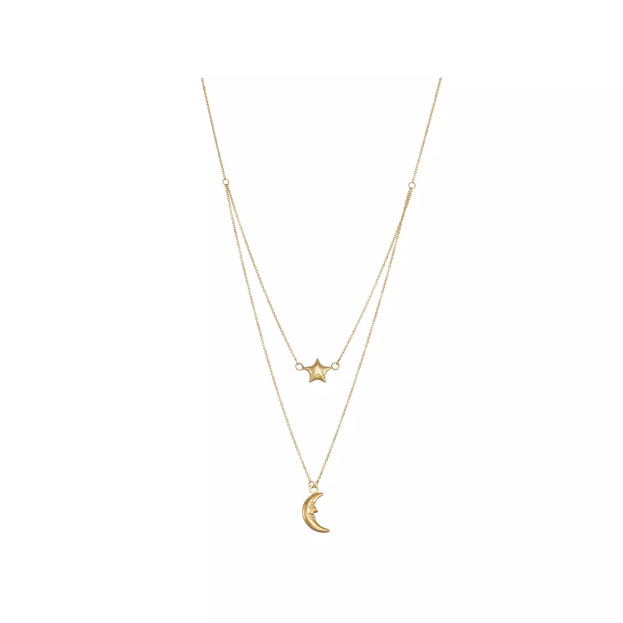 Au Naturale 10k Yellow Gold Moon And Star Layered Necklace, Women's, Size: 17", 10k Gold Product Image