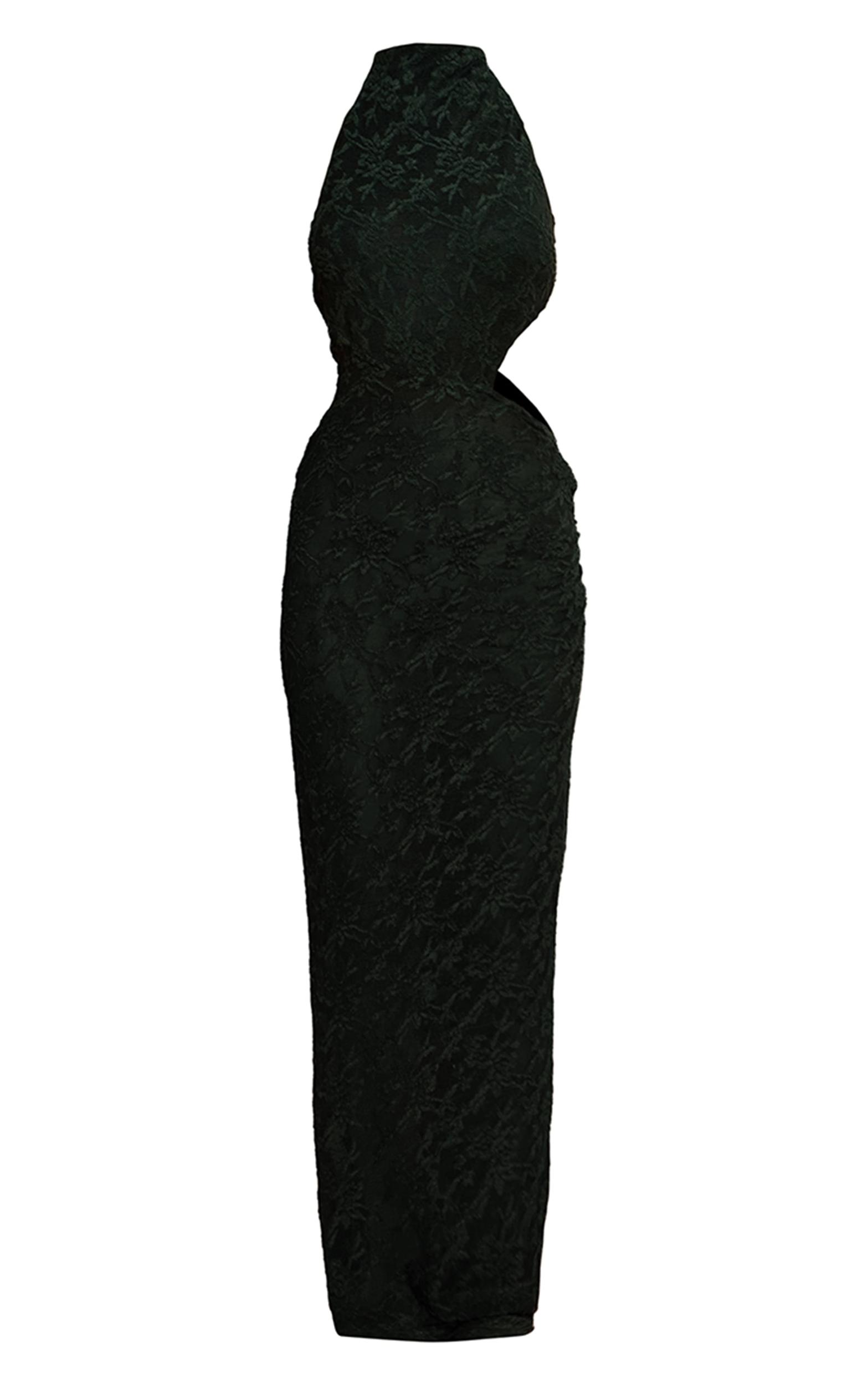 Sea Green Textured Knit High Neck Beach Maxi Dress Product Image