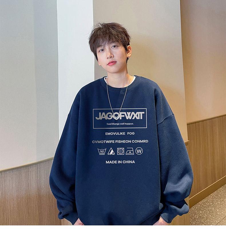 Crew Neck Lettering Print Sweatshirt Product Image