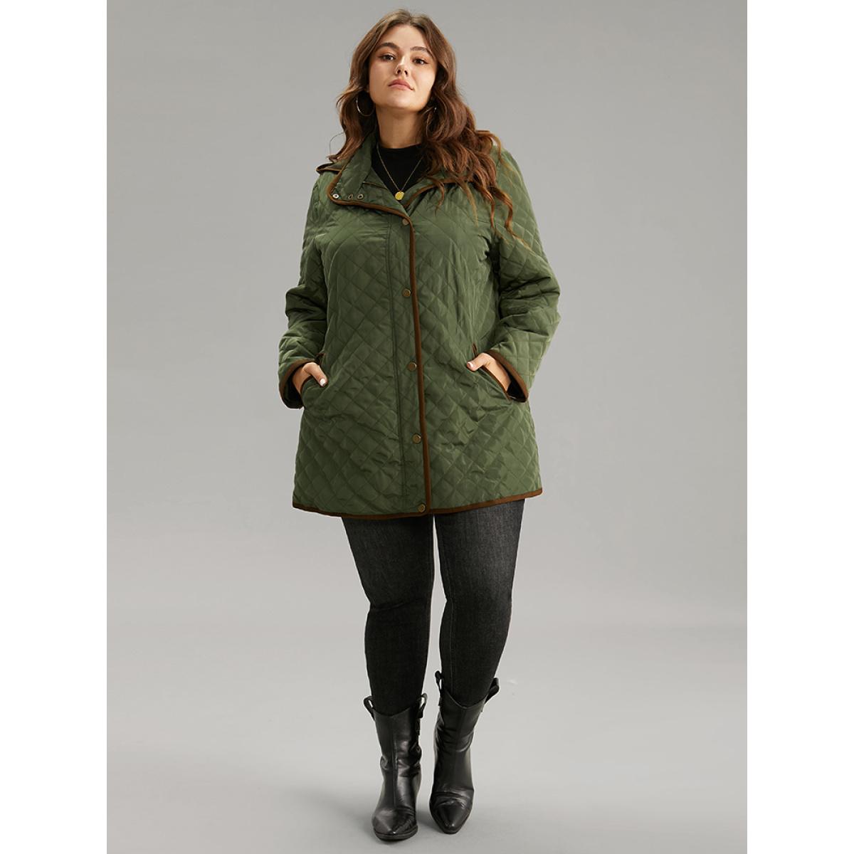 Plus Size Contrast Zipper Hooded Quilted Padded Coat Women ArmyGreen Casual Contrast Ladies Dailywear Winter Coats BloomChic 28/5X Product Image