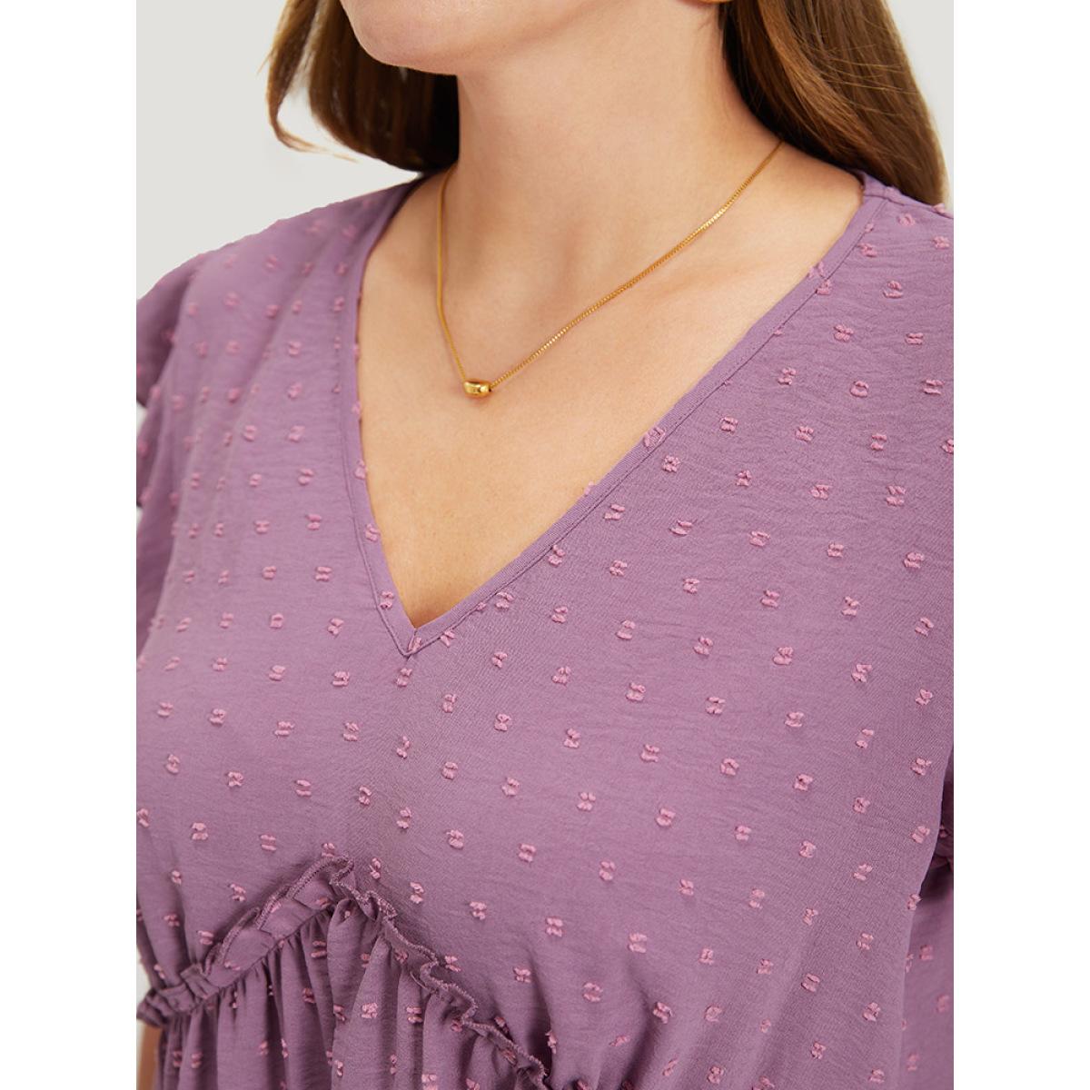 Plus Size Polka Dot V Neck Ruffles Tassel Trim Tank Top Women Mauve Elegant Texture V-neck Dailywear Tank Tops Camis BloomChic 26/4X Product Image