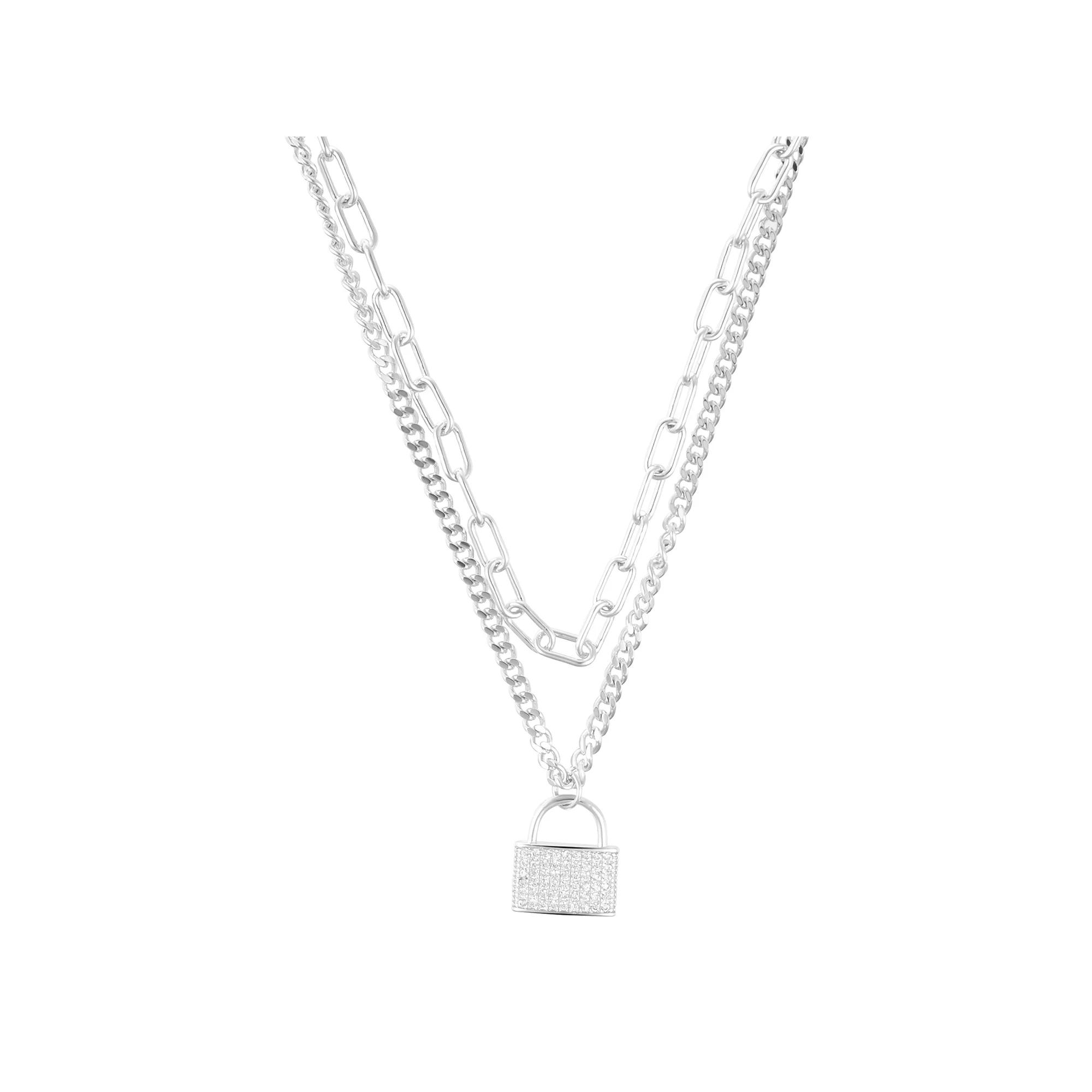 Adornia Adjustable Layered Chain Crystal Lock Necklace, Women's, Size: 16-20" ADJ, Silver Tone Product Image