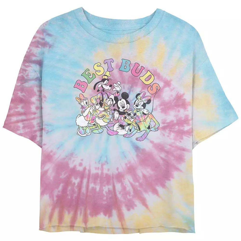 Disney's Mickey Mouse And Friends Best Buds Juniors' Cropped Tie Dye Graphic Tee, Women's, Size: Large, Blue Pink Light Yellow Product Image
