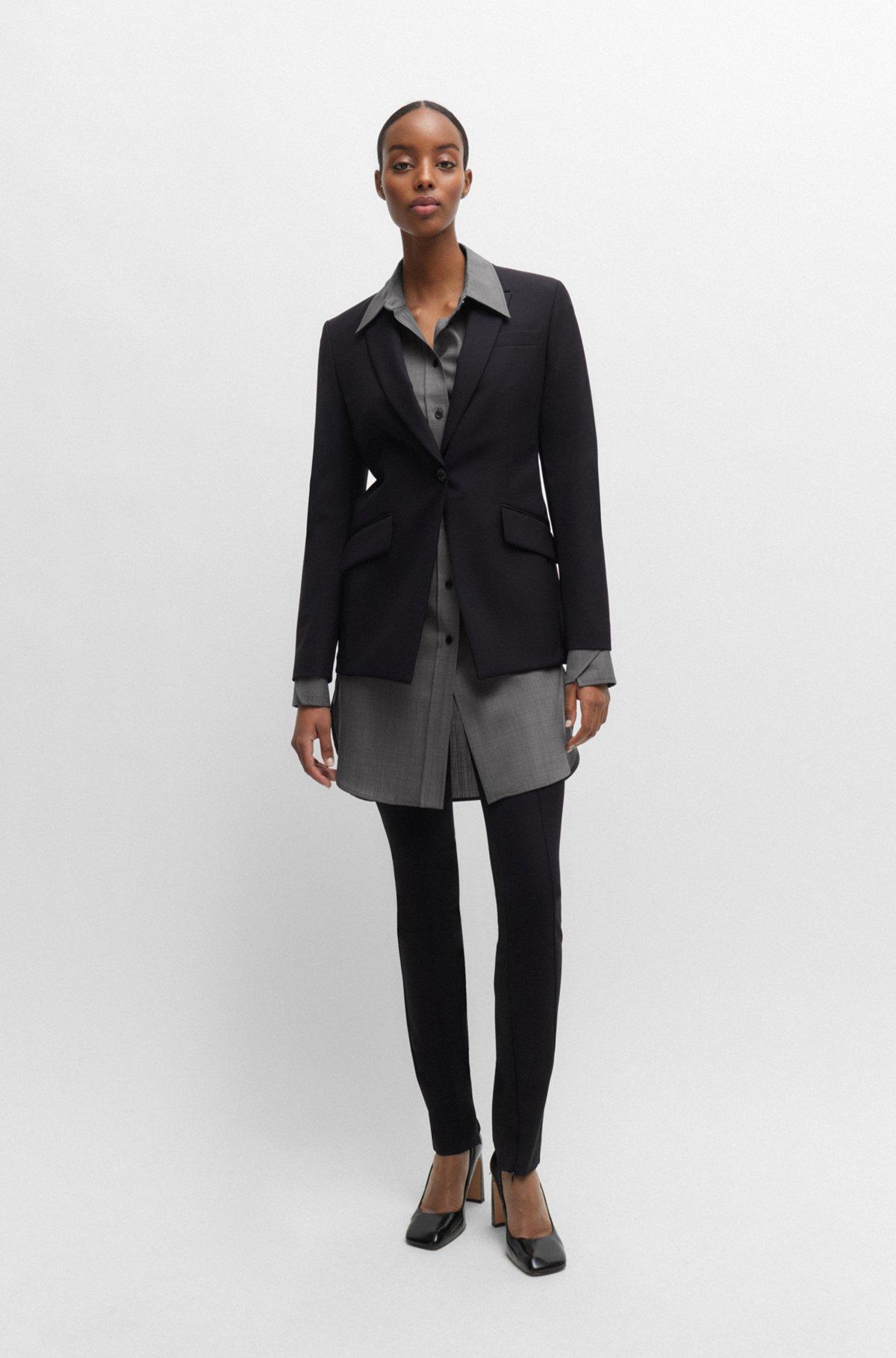 BOSS - Relaxed-fit blouse in Italian virgin-wool sharkskin - Patterned Product Image