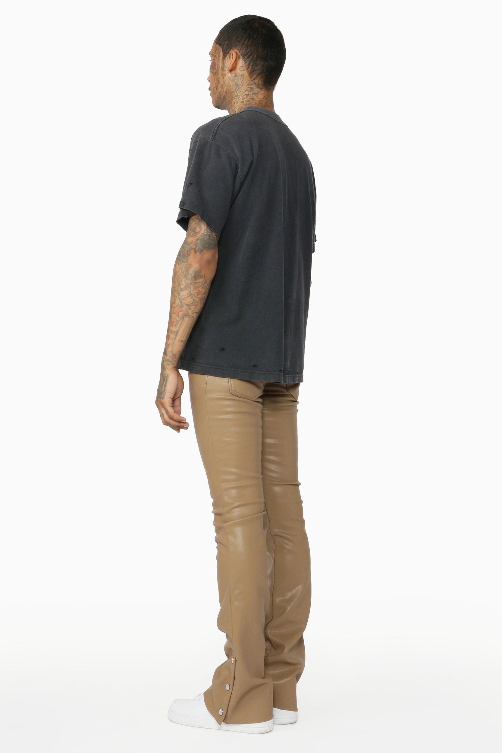 Ennis Beige PU Stacked Flare Jean Male Product Image