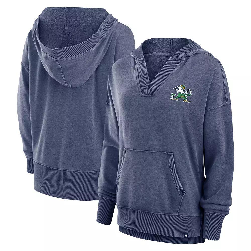 Women's Fanatics  Navy Notre Dame Fighting Irish Initiative Snow Wash French Terry V-Neck Pullover Hoodie, Size: Small, Blue Product Image