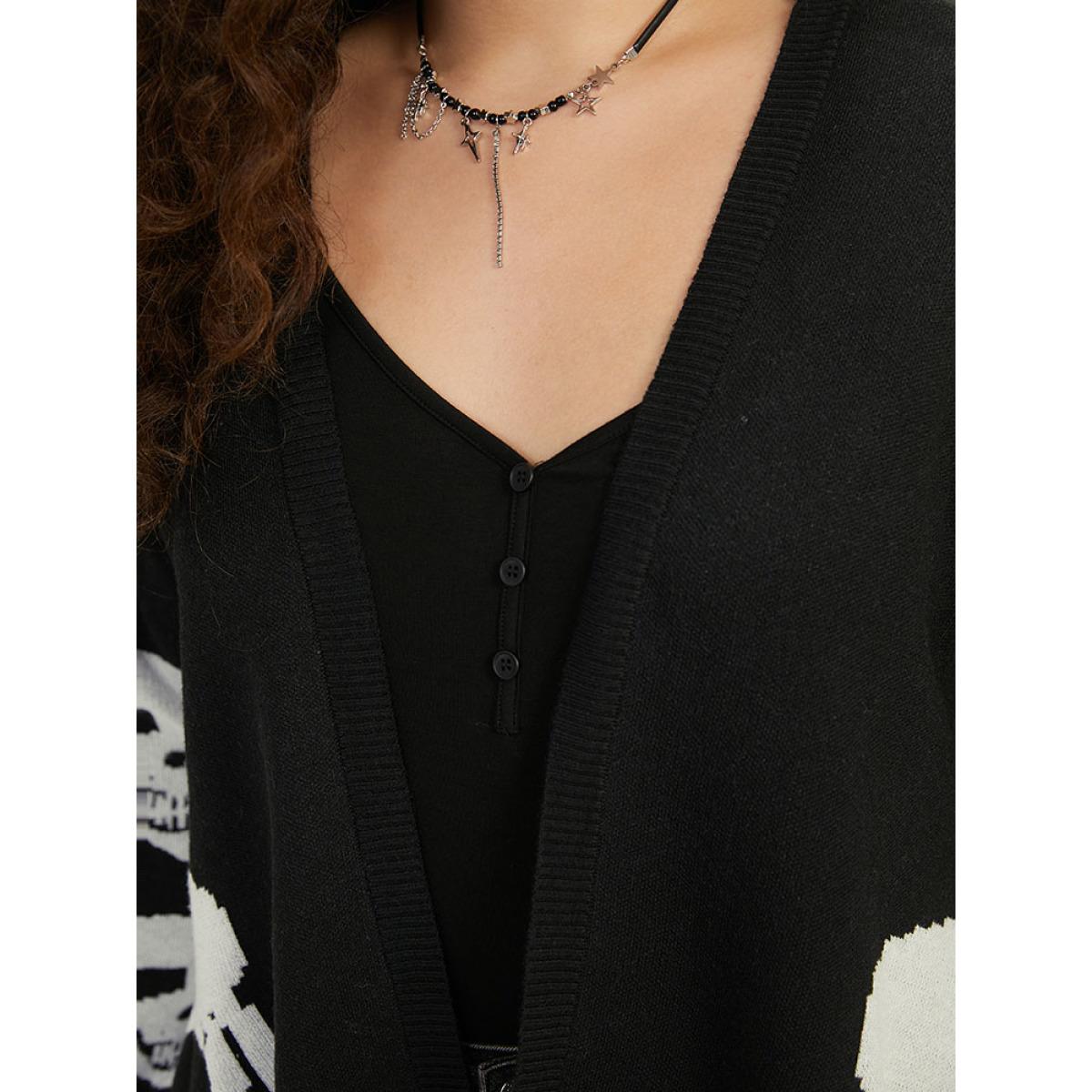 Plus Size Supersoft Essentials Halloween Skull Asymmetrical Hem Cardigan Black Women Casual Loose Long Sleeve Festival-Halloween Cardigans BloomChic 14-16/1X Product Image