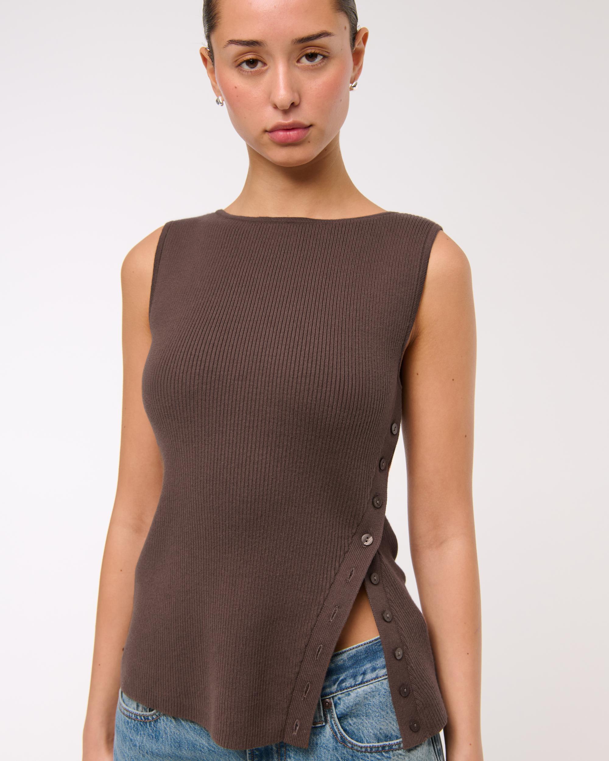 Asymmetrical Button Sweater Tank Product Image