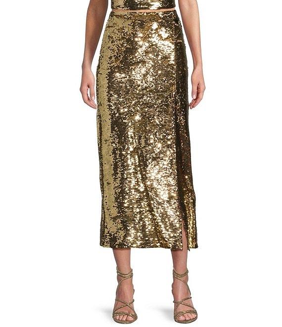 GB Midi Sequin Side Slit Coordinating Skirt Product Image