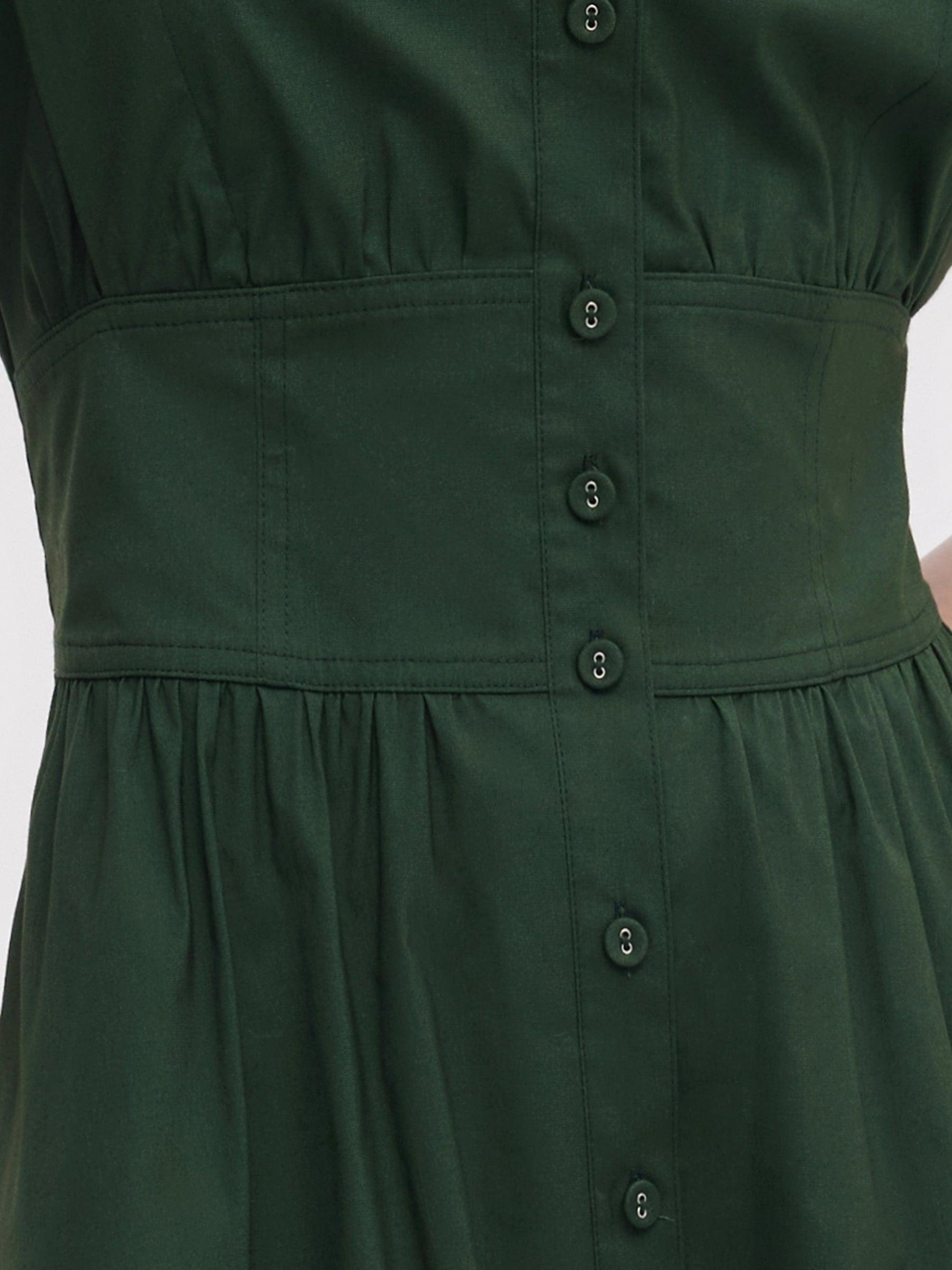 Dark Green Gathered Waist Women Maxi Shirt Dress Product Image