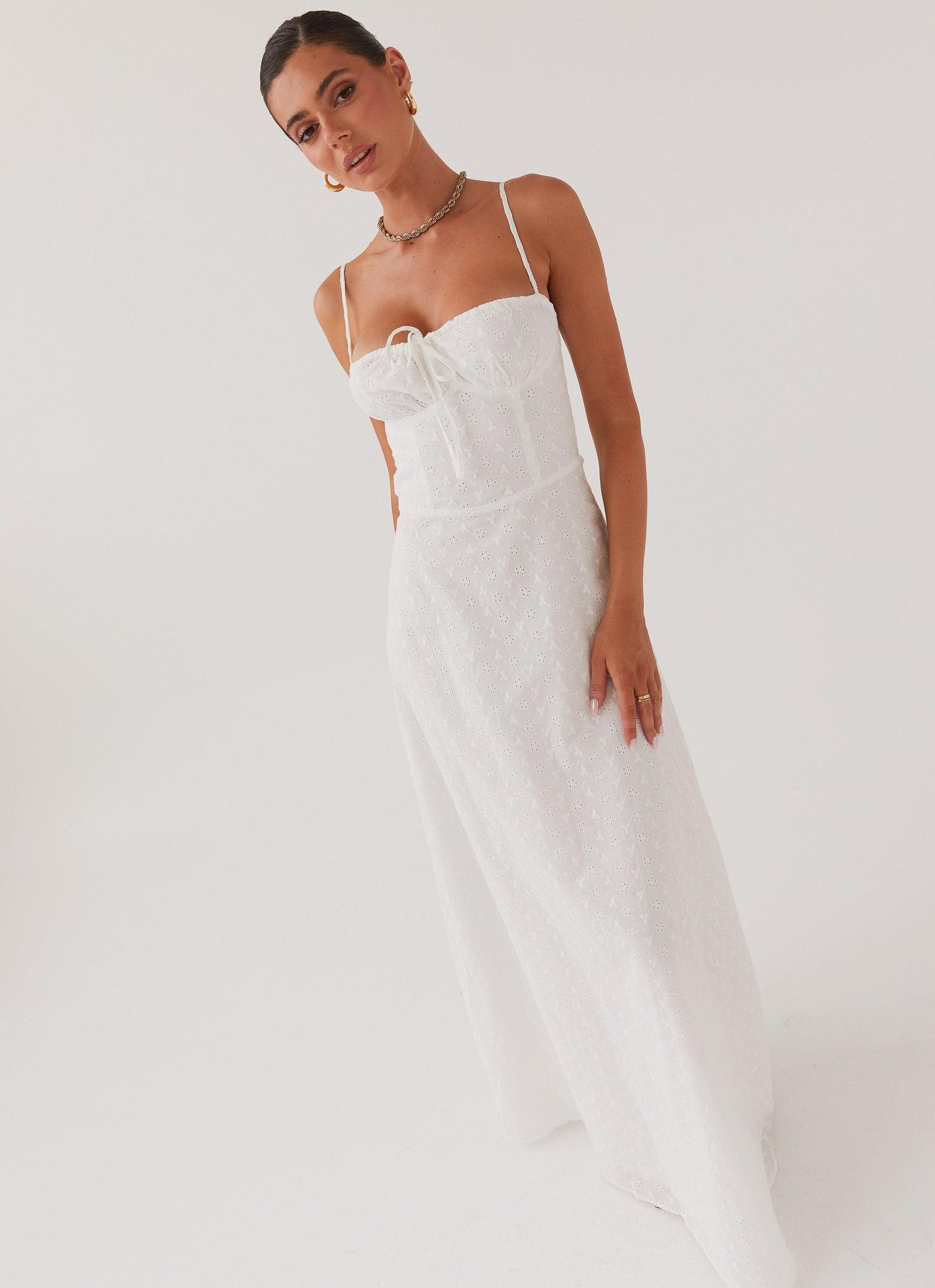 Elsie Broderie Maxi Dress - White Product Image