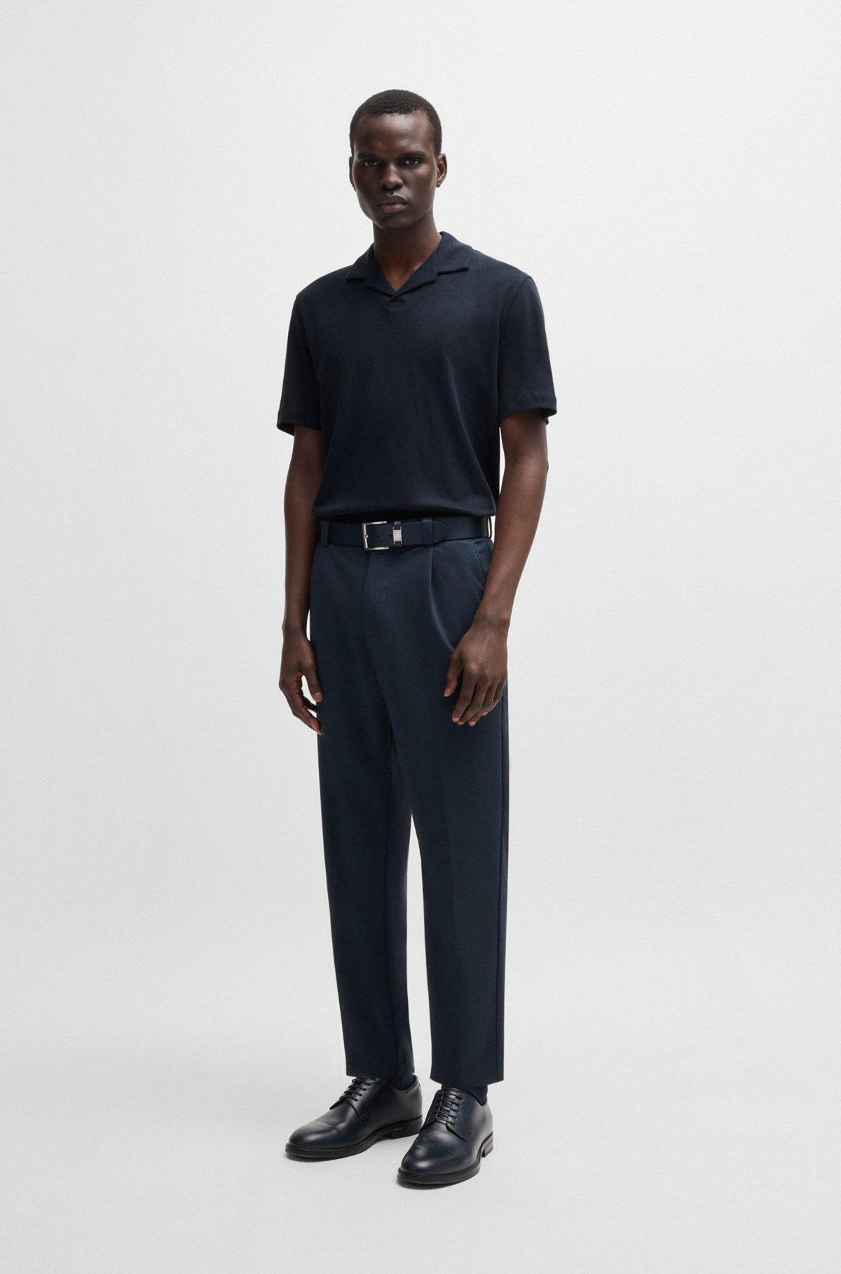 Cotton-linen polo shirt with Johnny collar Product Image