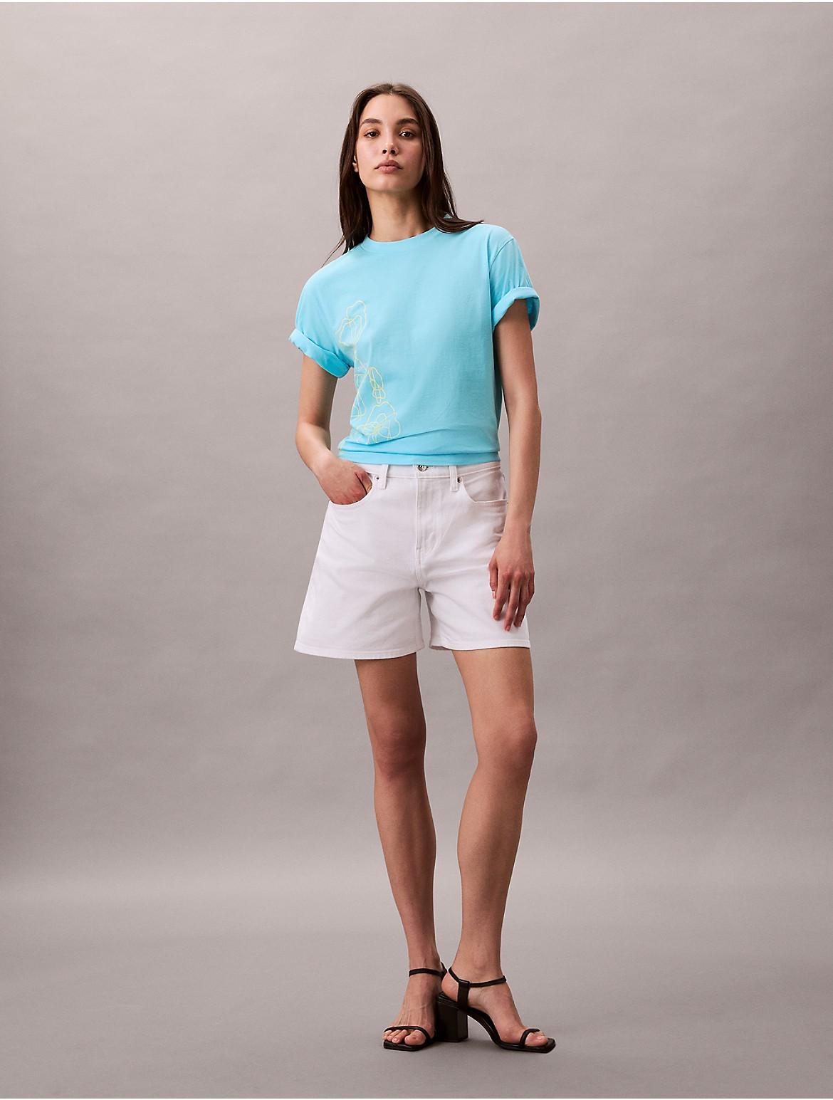 Calvin Klein Womens Floral Sketch Graphic Boxy T-Shirt - Blue Product Image