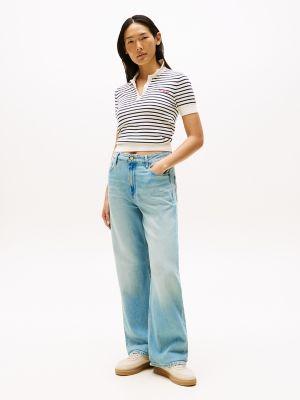 Short-Sleeve Striped Polo Sweater Product Image