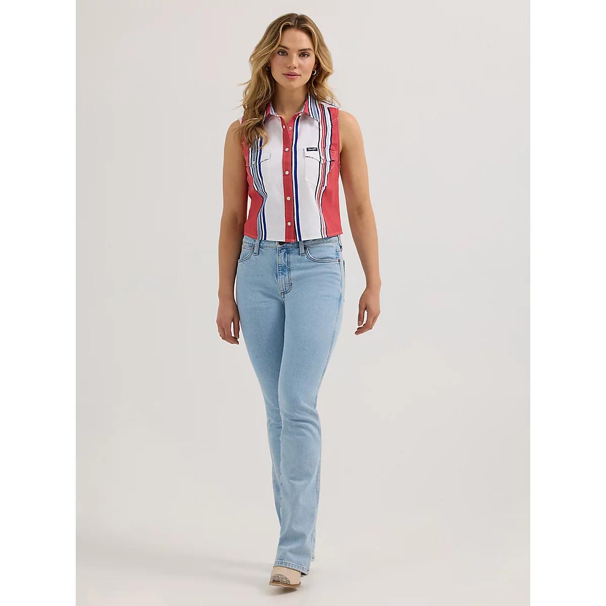 Women's Wrangler Brushpopper Stripe Slim Crop Snap Tank | Women's TOPS | Wrangler® Product Image