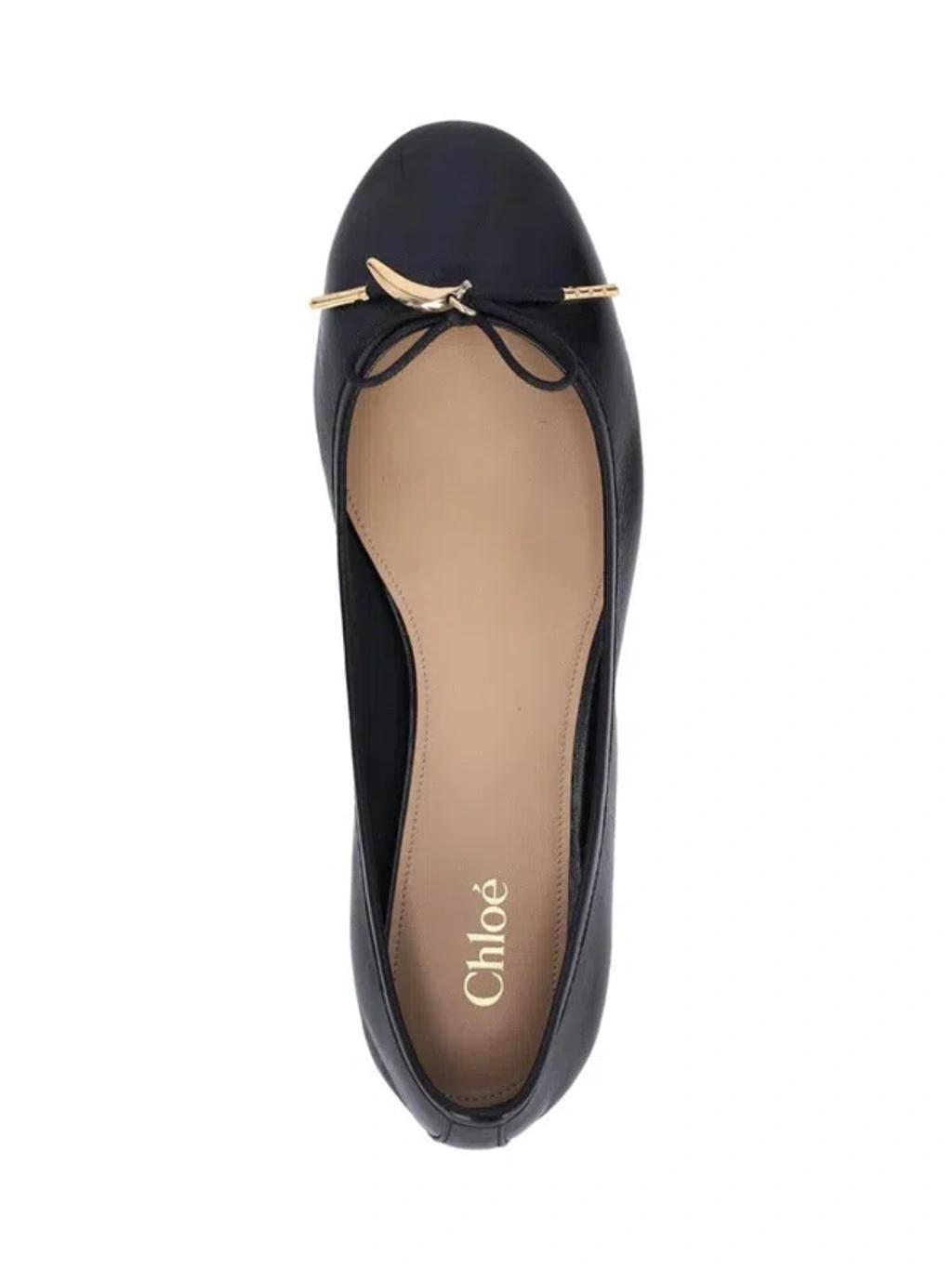 CHLOÉ Bow Detail Round Toe Flat Sole Ballerina Shoes In Black Product Image