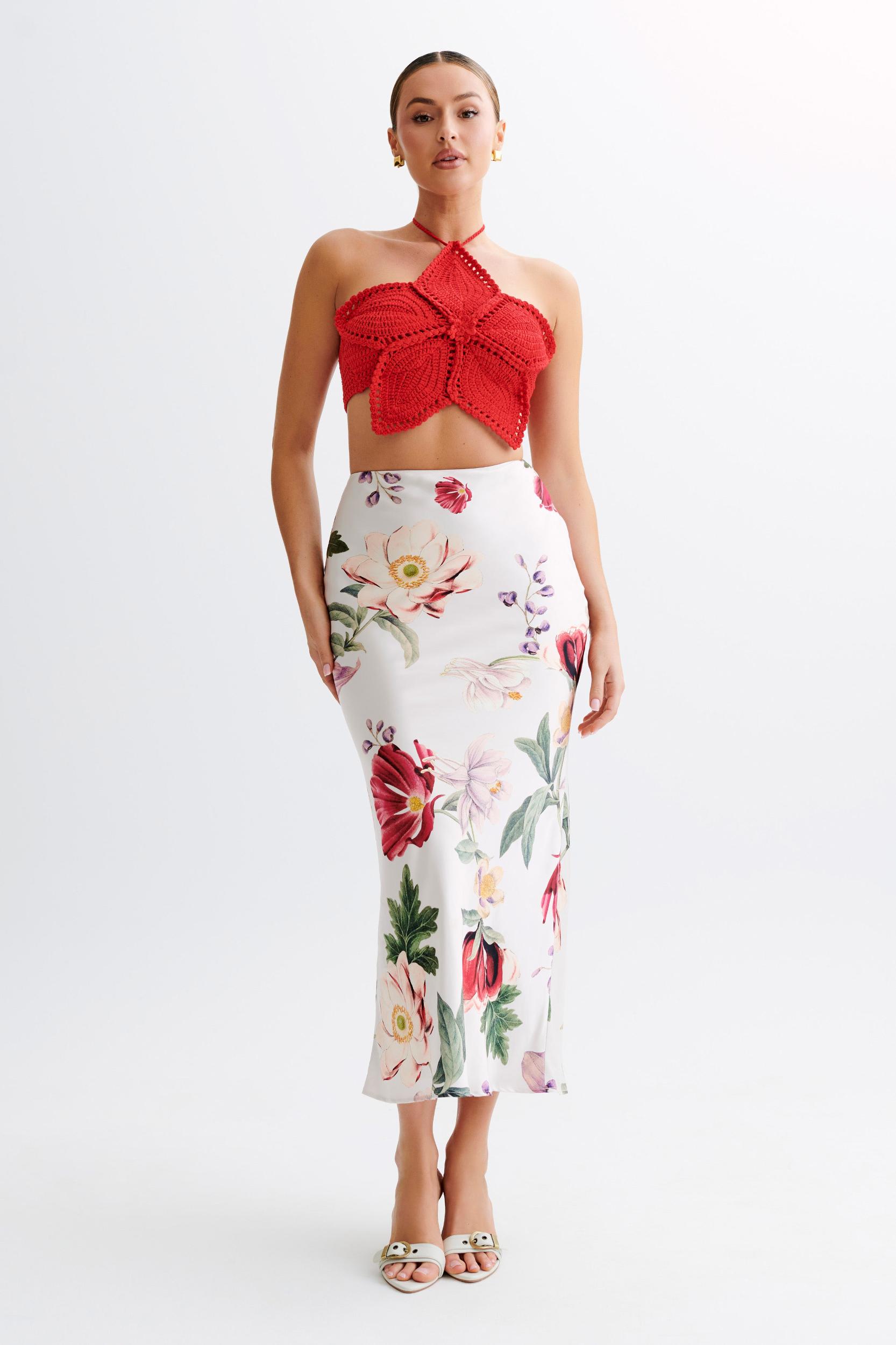 Bailey Floral Crochet Halter Top - Pomegranate Product Image