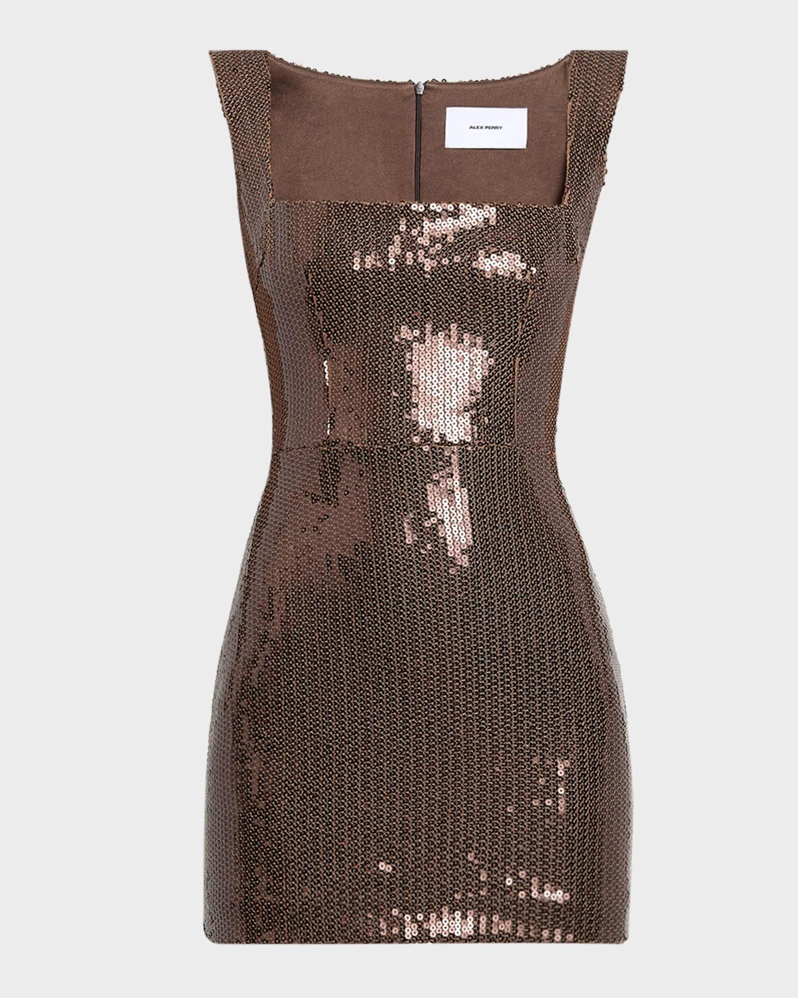 Portrait-Neck Sleeveless Sequined Mini Dress Product Image