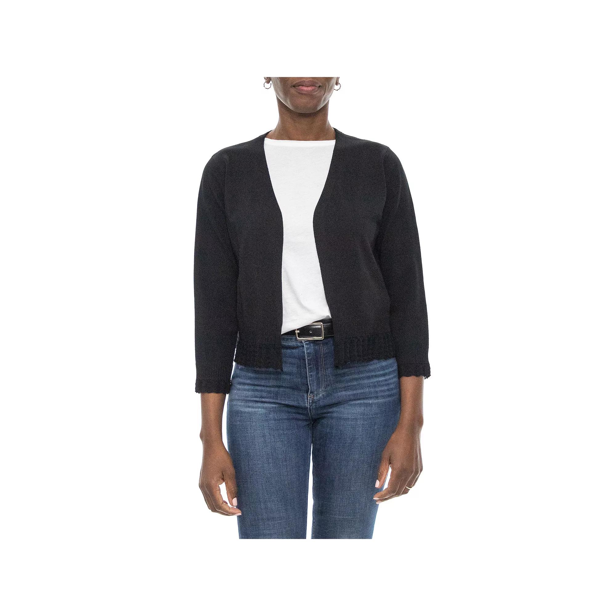 Women's Nina Leonard Pointelle-Trim Bolero, Size: XL, Black Product Image