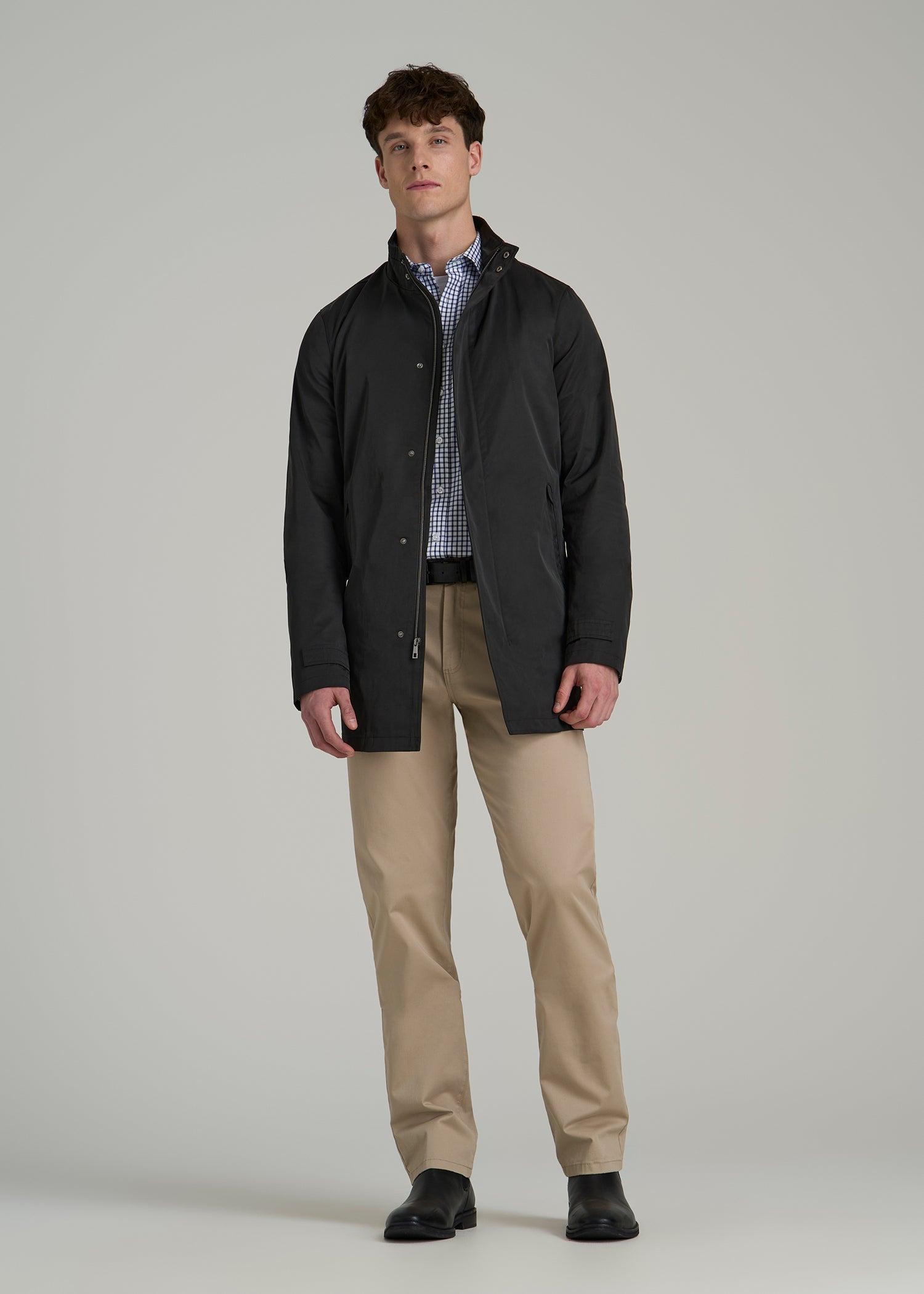 Zip Trench Coat for Tall Men in Black Male Product Image