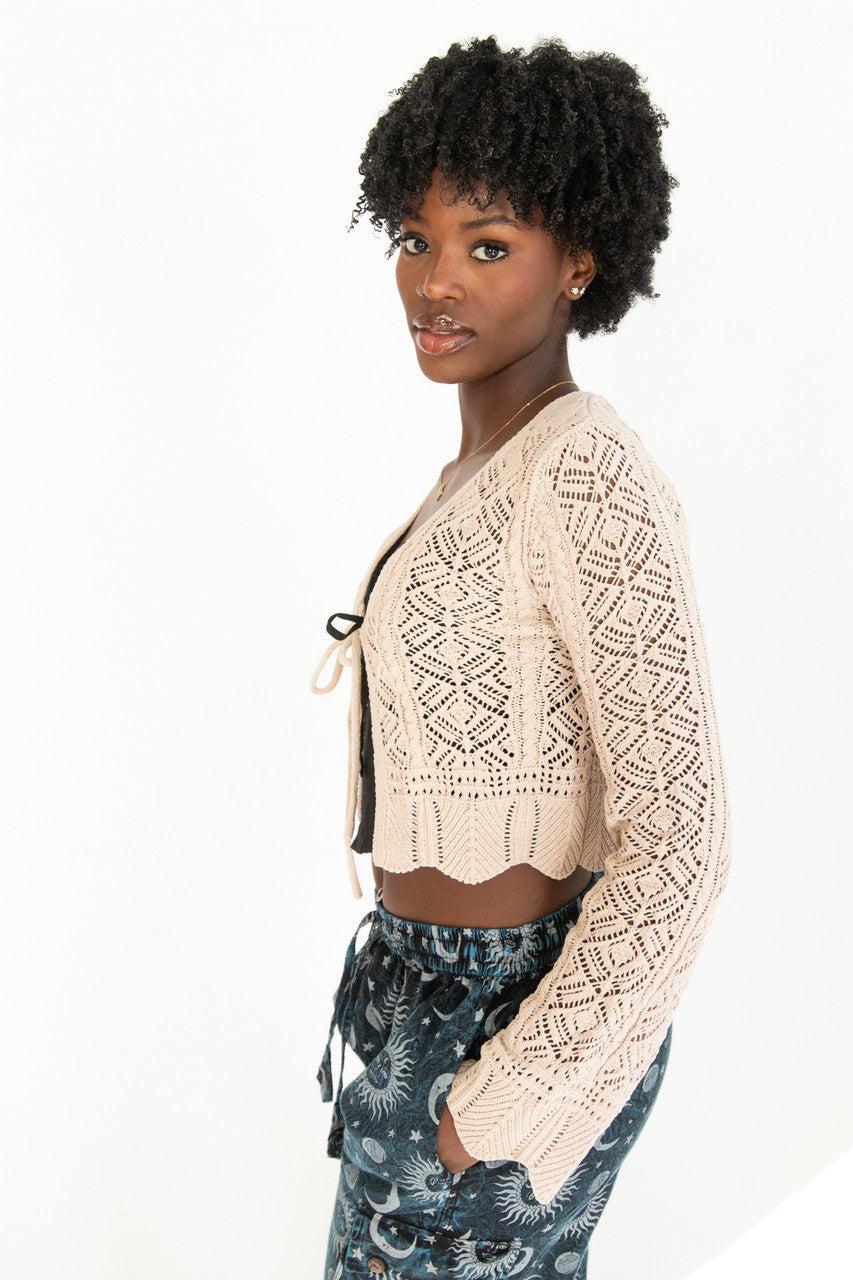 Chenille Pointelle Tie Front Cardigan Product Image