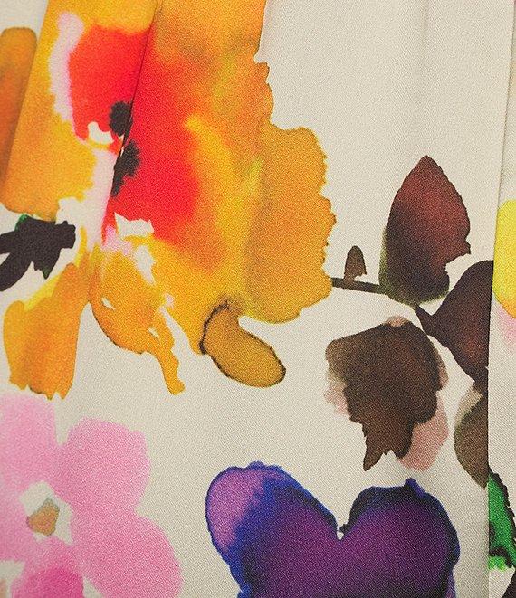 Caroline Rose Plus Size Brilliant Floral Bouquet Print Satin Coordinating Wide Leg Pull-On Pants Product Image