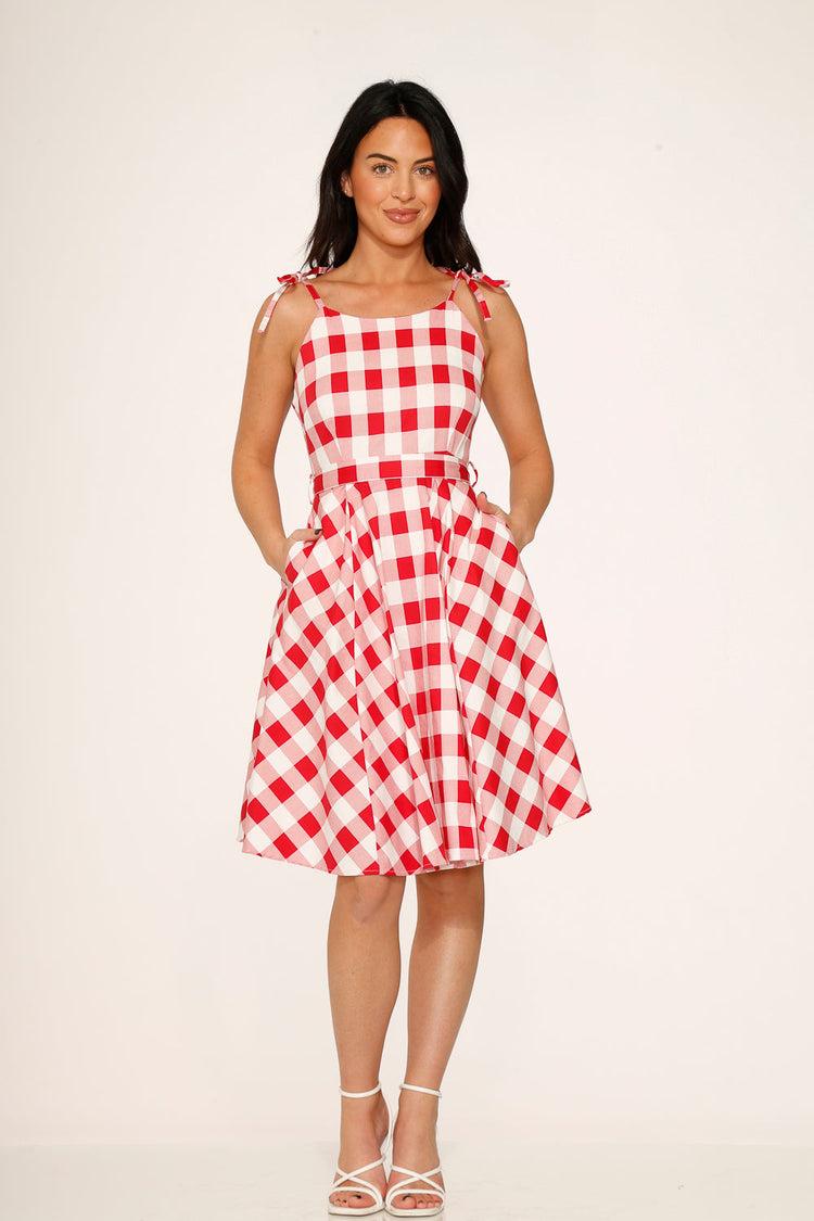 Red & White Picnic Swing Dress Product Image