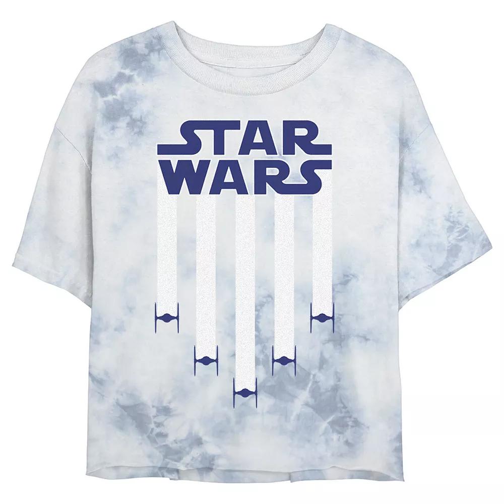 Juniors' Star Wars: Fighter Jets Star Bangled Banner July 4th Wash Graphic Crop Tee, Women's, Size: XL, White Blue Product Image