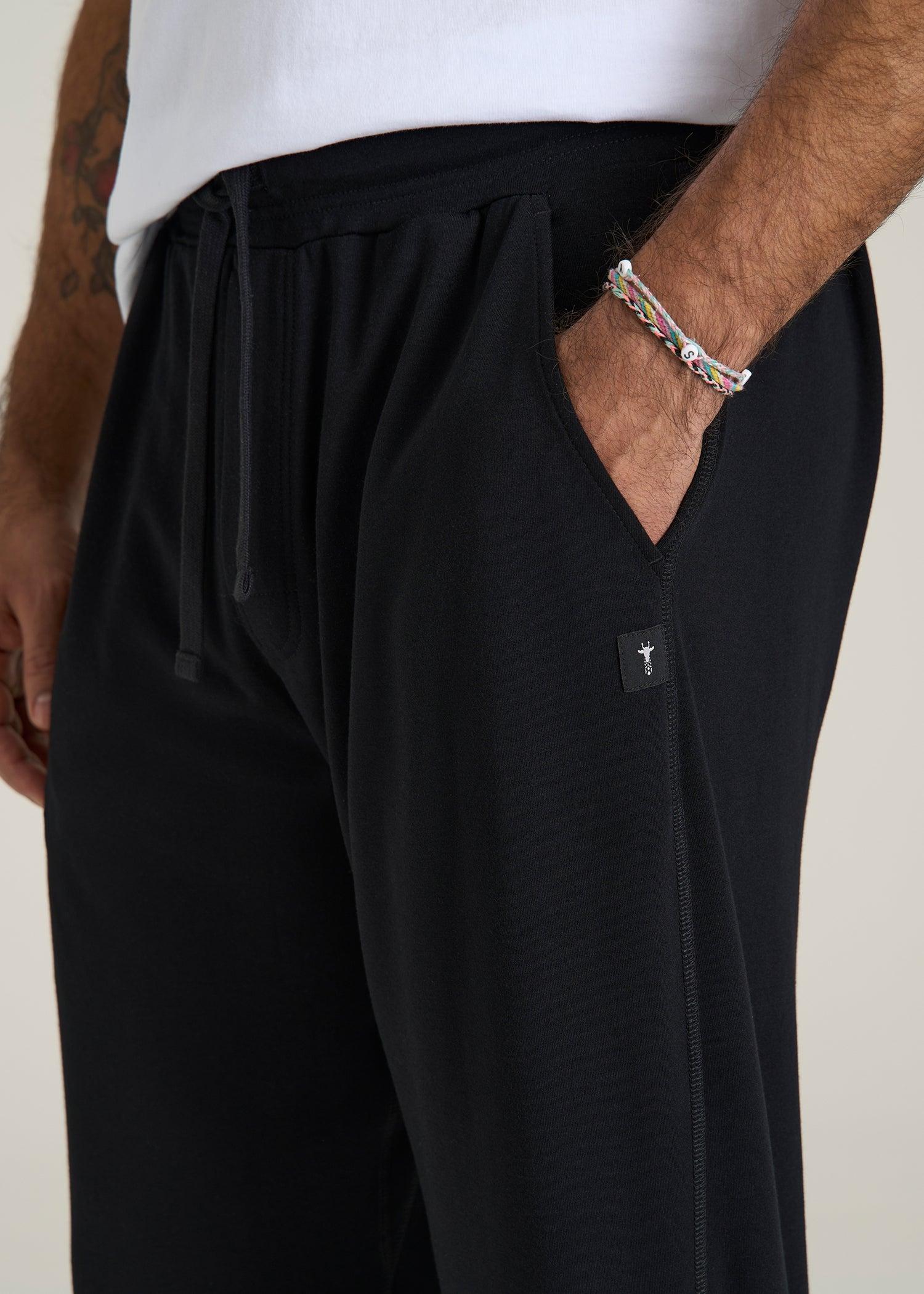 Open-Bottom Pajama Pants for Tall Men in Black Male Product Image