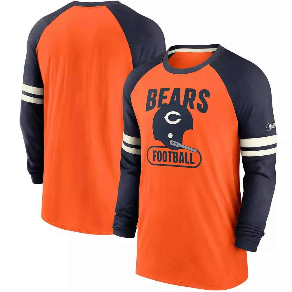 Mens Nike /Navy Chicago Bears Throwback Raglan Long Sleeve T-Shirt Product Image